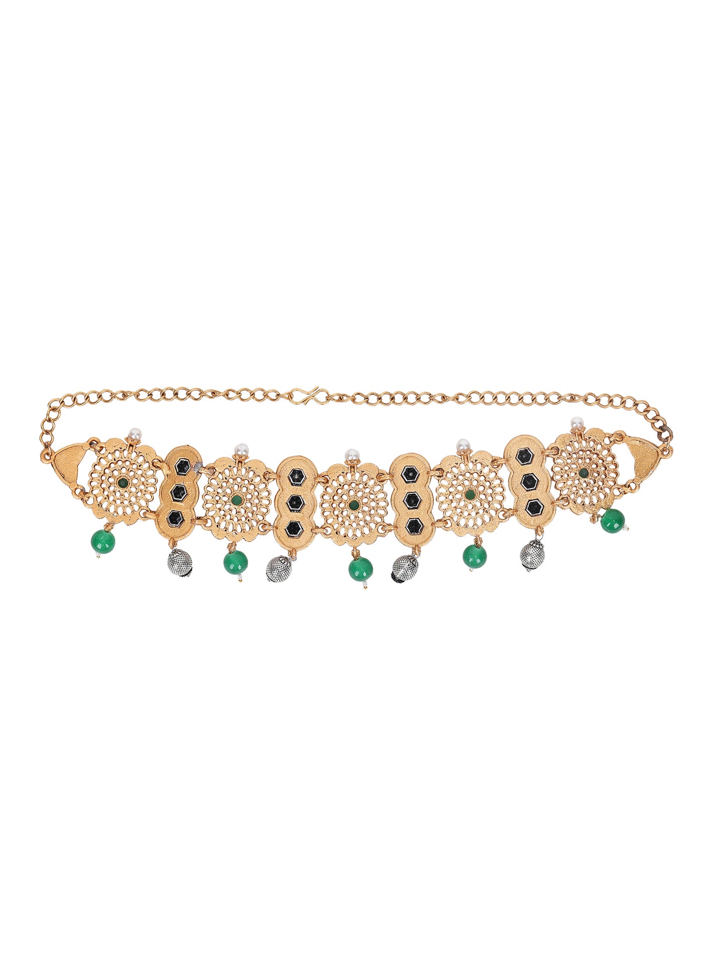 Antique Gold-Plated Choker Necklace Set with Green Beads