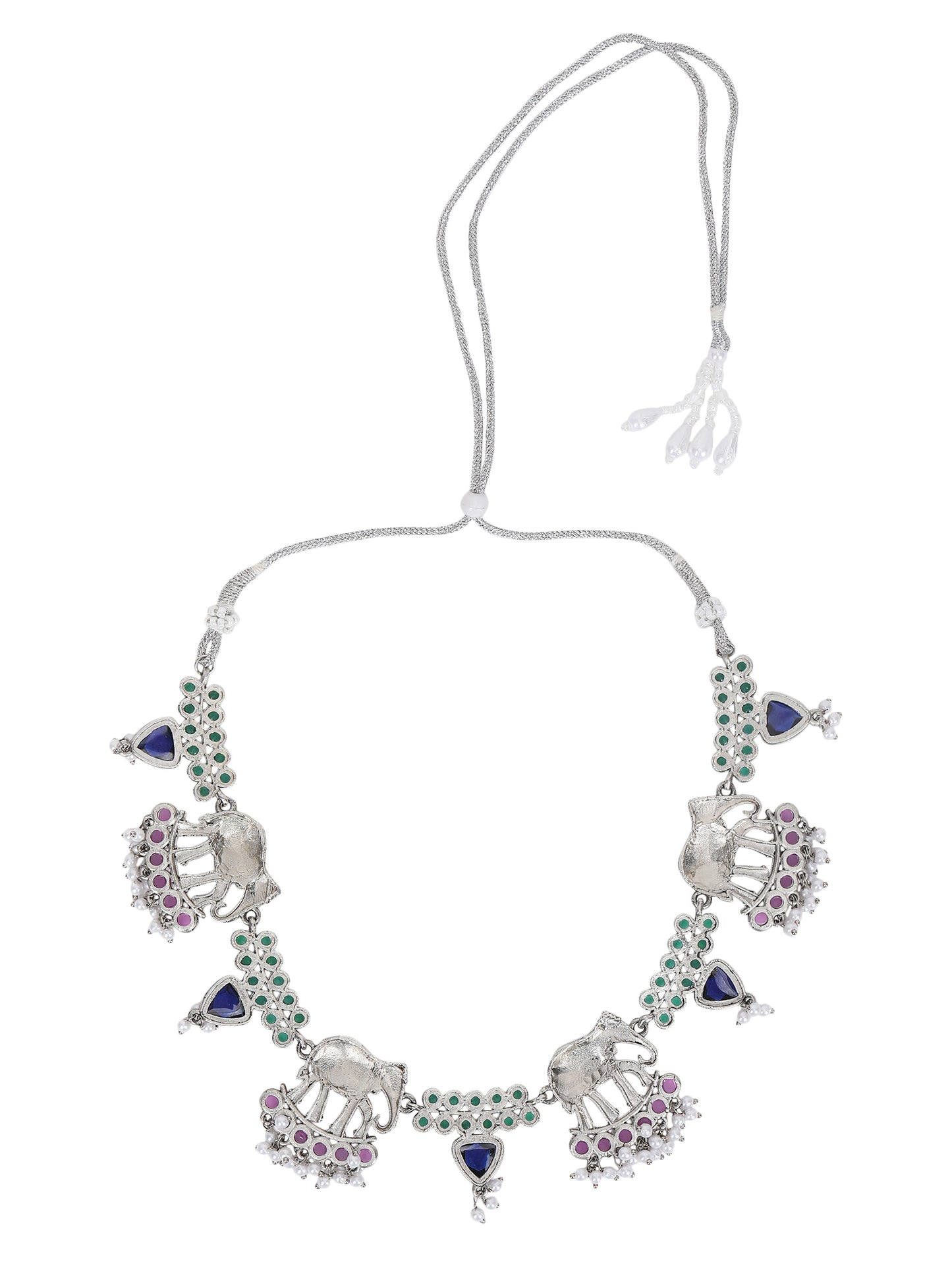 Silver-Plated Elephant Motif Necklace Set with Earrings