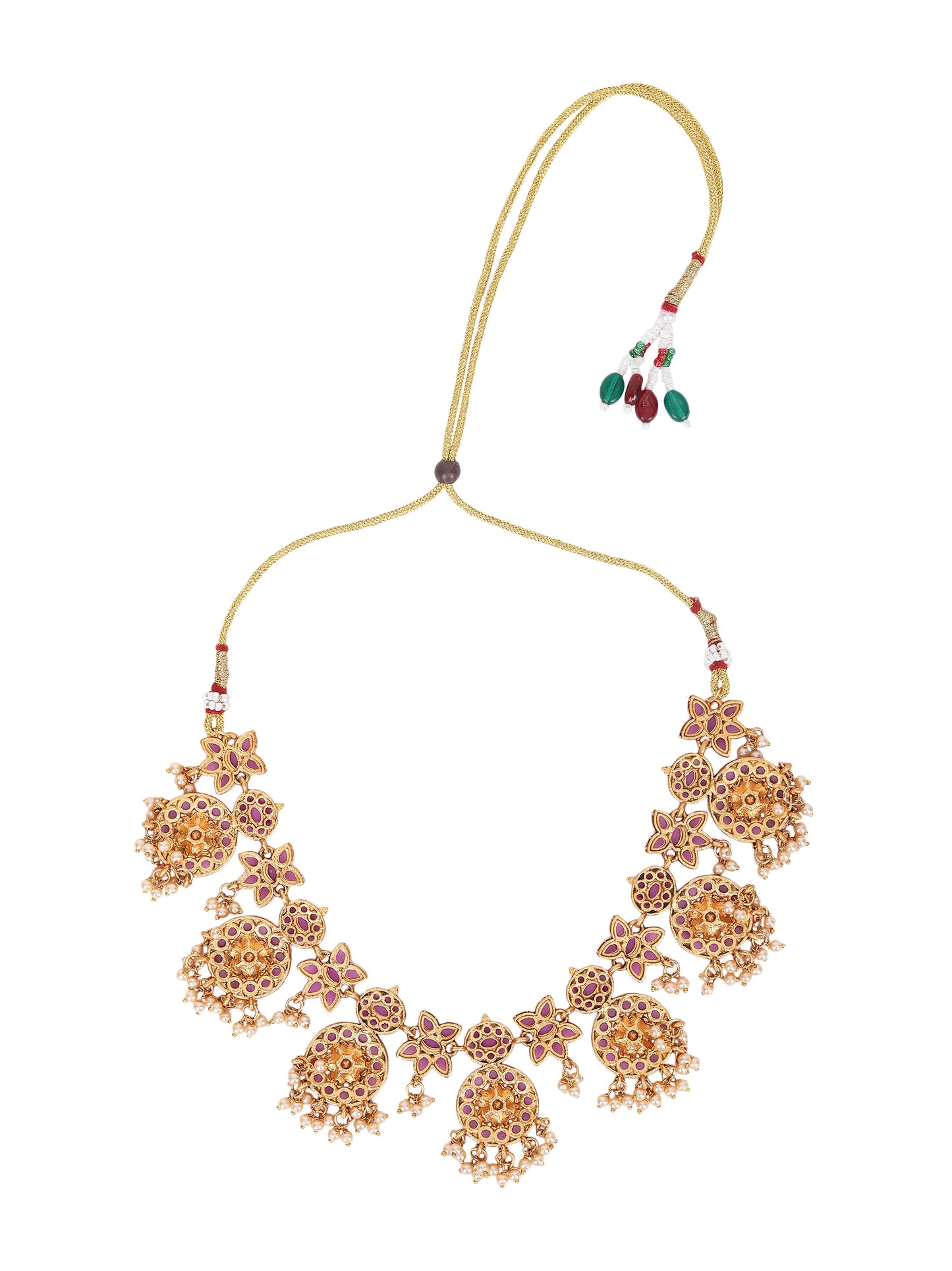 Traditional Gold-Plated Kundan Necklace Set with Pearl Drops