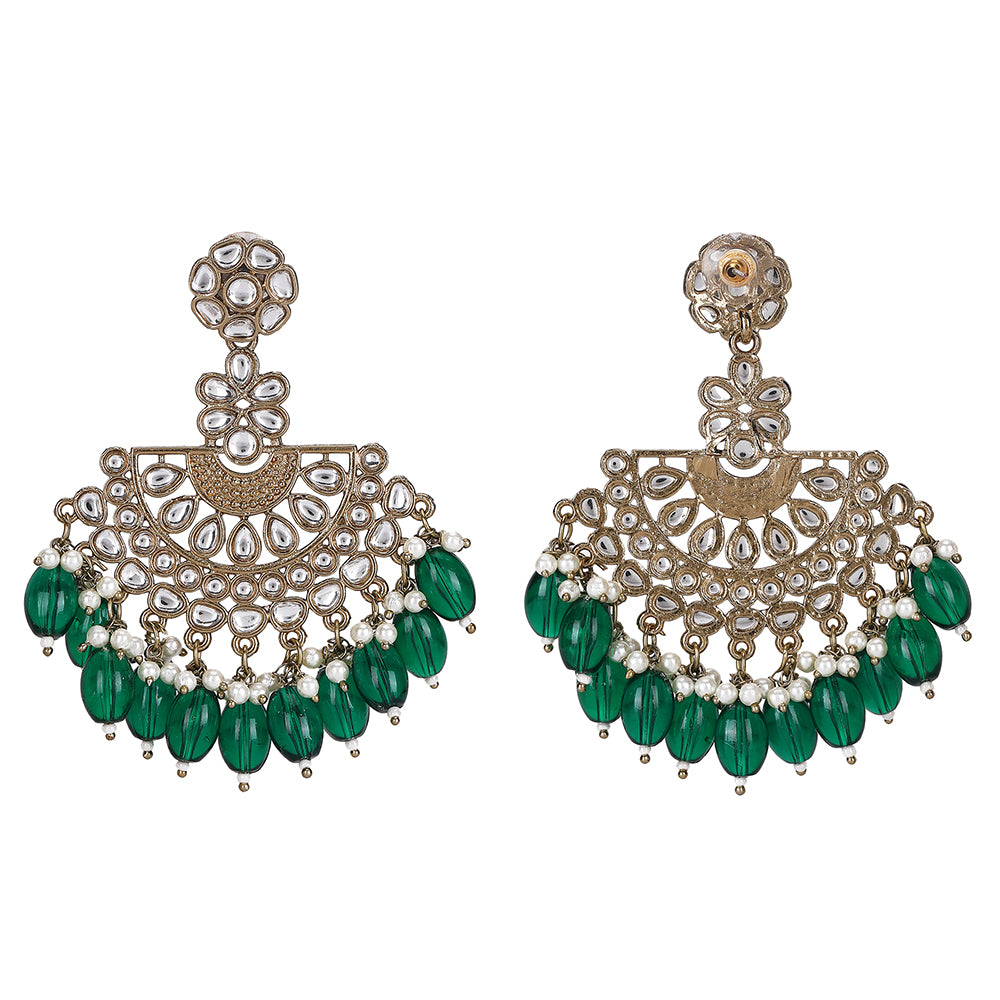 Royal Kundan & Green Beaded Chandbali Earrings