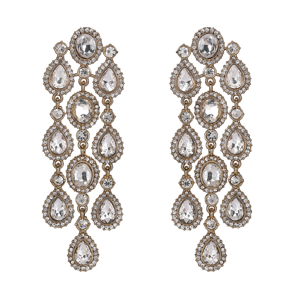 Luxurious Crystal Chandelier Earrings with Gold-Tone Finish