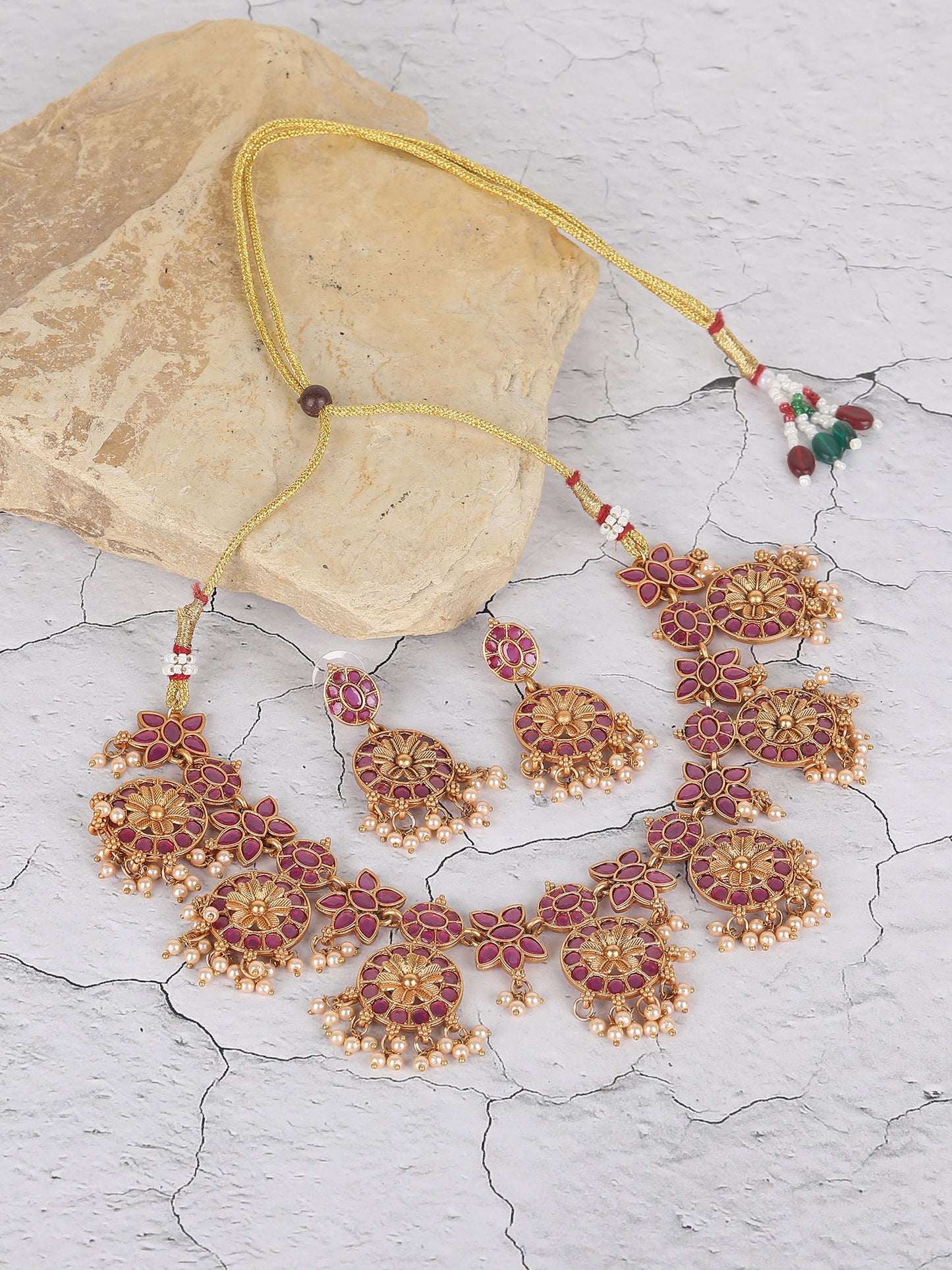 Traditional Gold-Plated Kundan Necklace Set with Pearl Drops