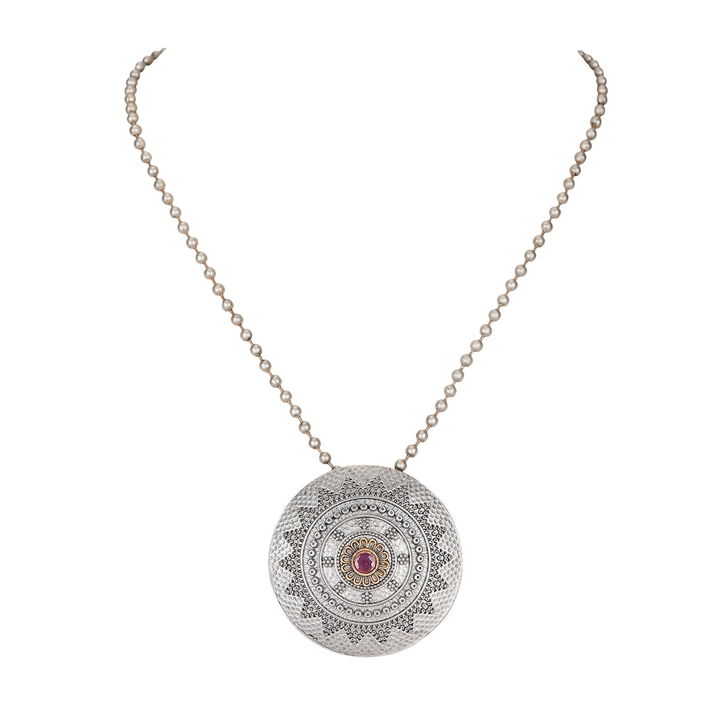 Antique Silver Medallion Pendant Necklace