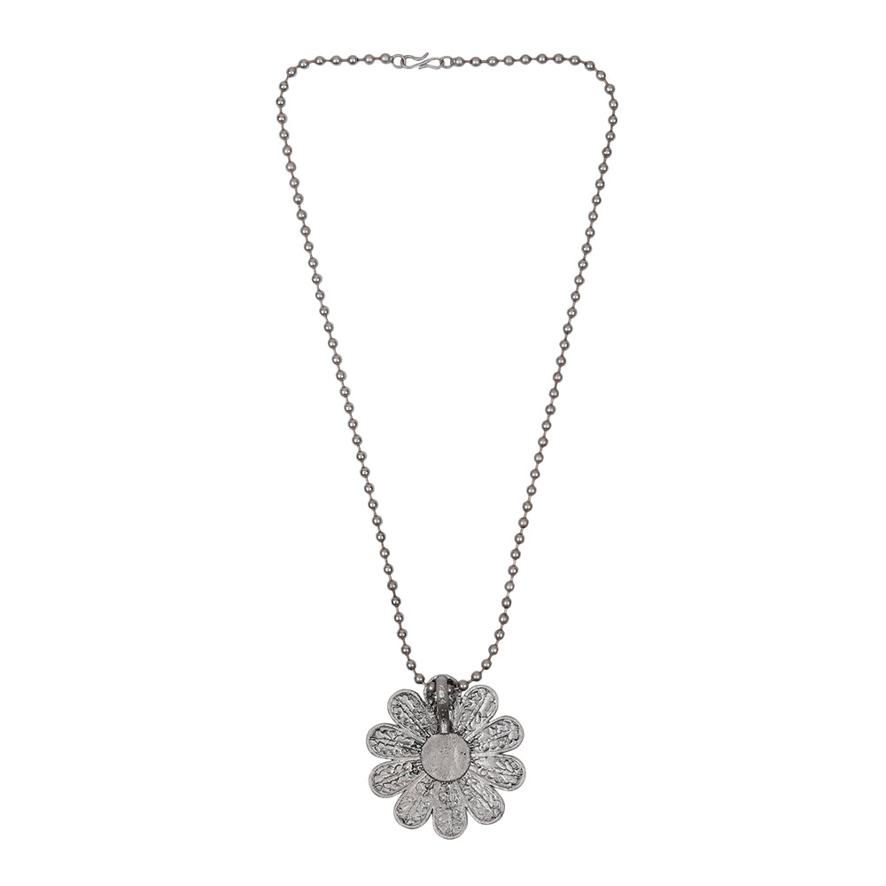 Antique Silver Floral Pendant Necklace