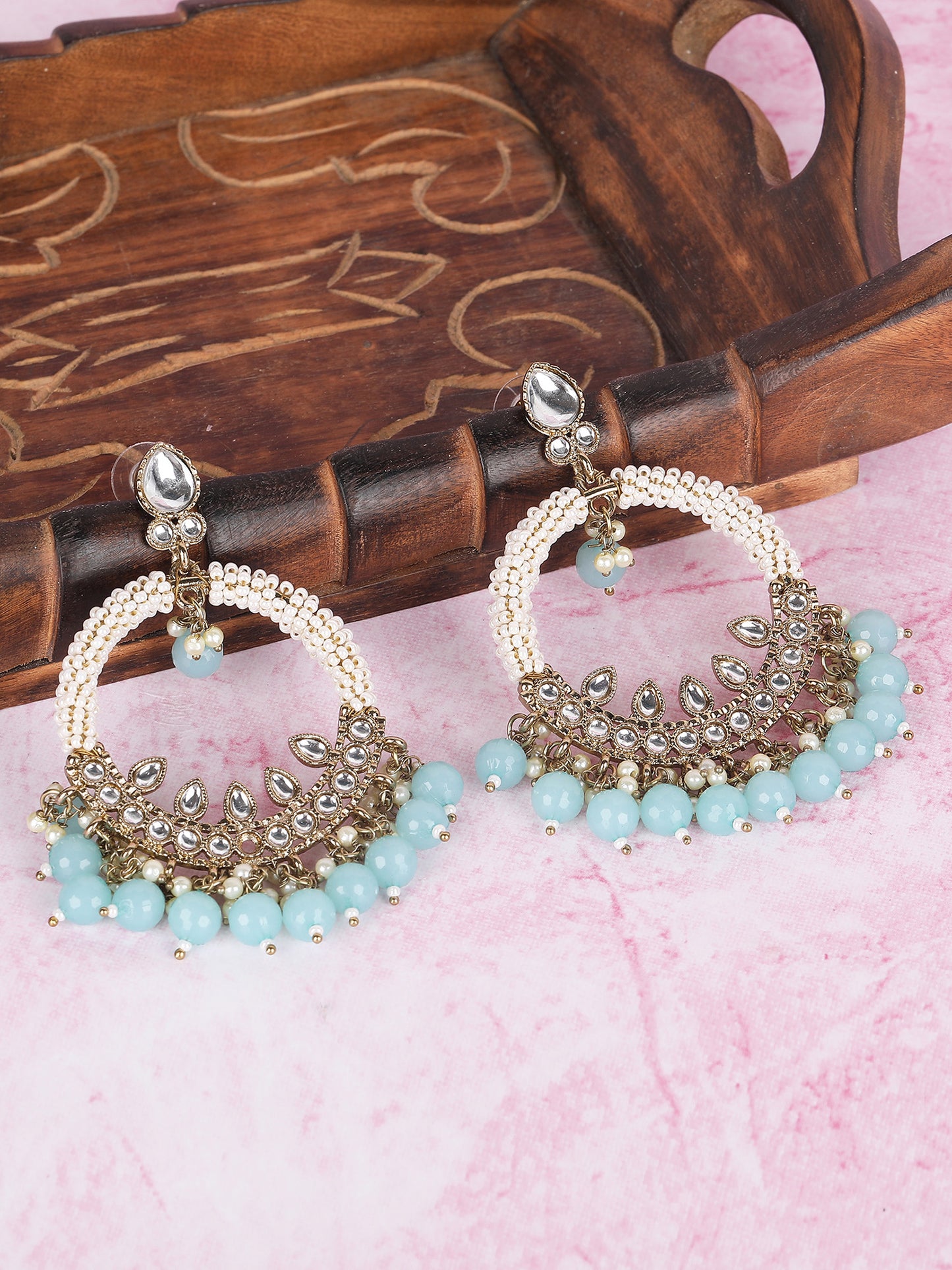 Elegant Pearl & Aqua Beaded Hoop Earrings