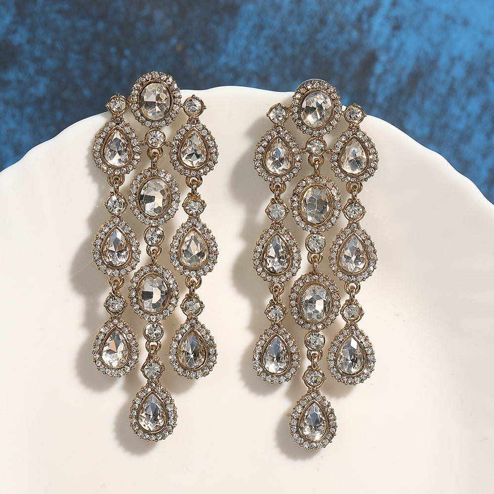 Luxurious Crystal Chandelier Earrings with Gold-Tone Finish