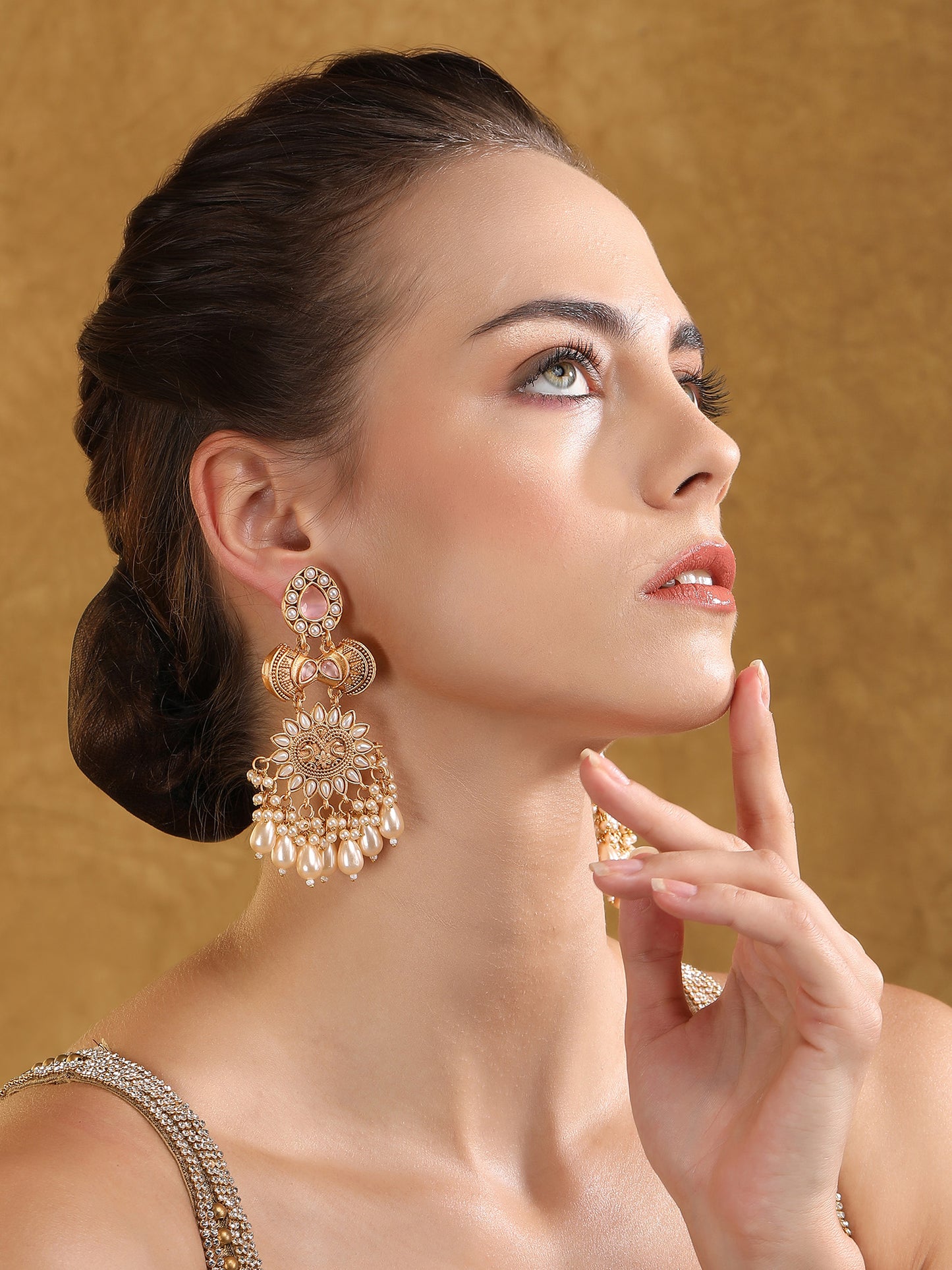 Gold-Toned Pearl Chandbali Earrings – Traditional Ethnic Jewelry
