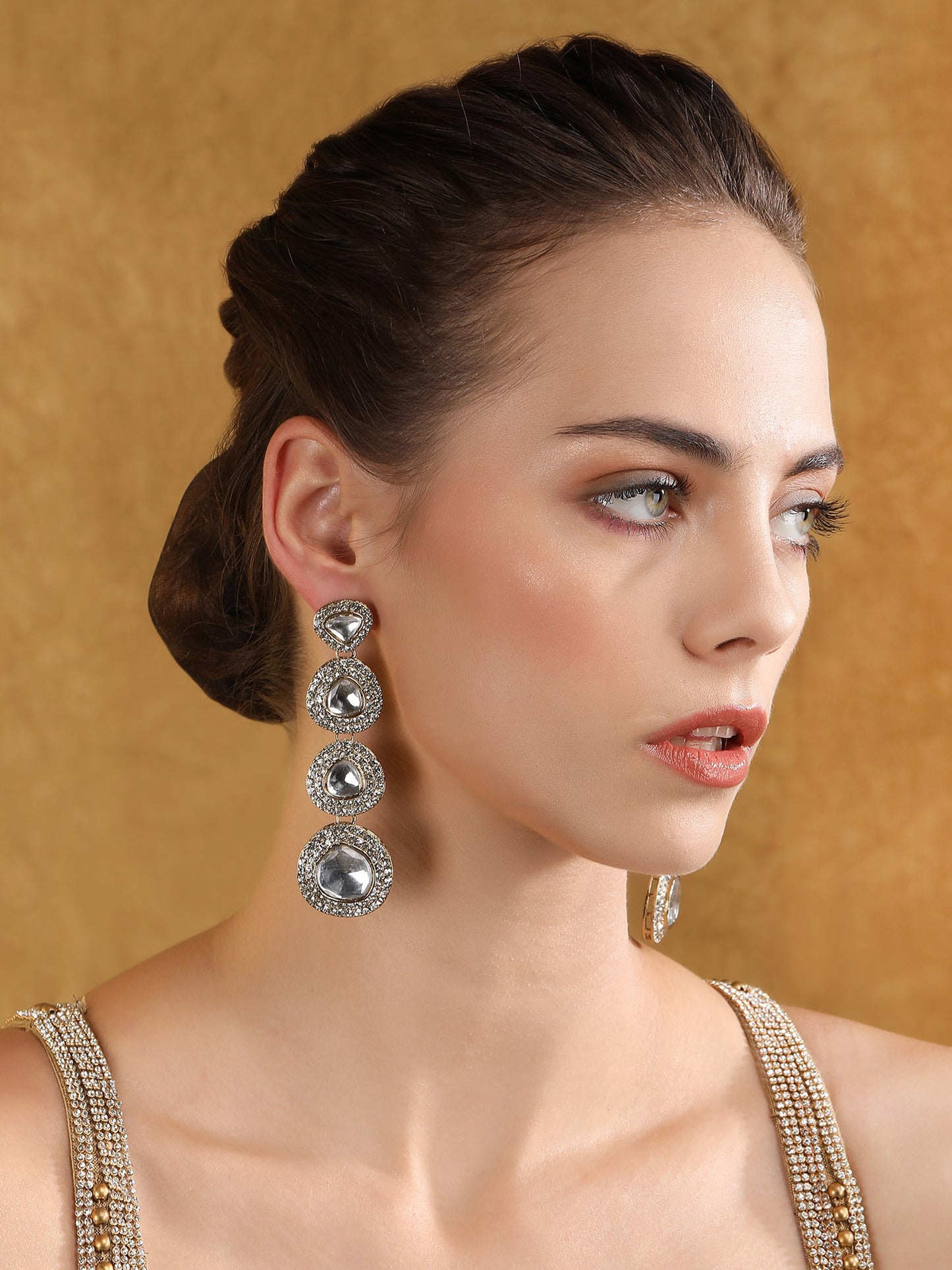 Luxury Kundan Crystal Drop Statement Earrings