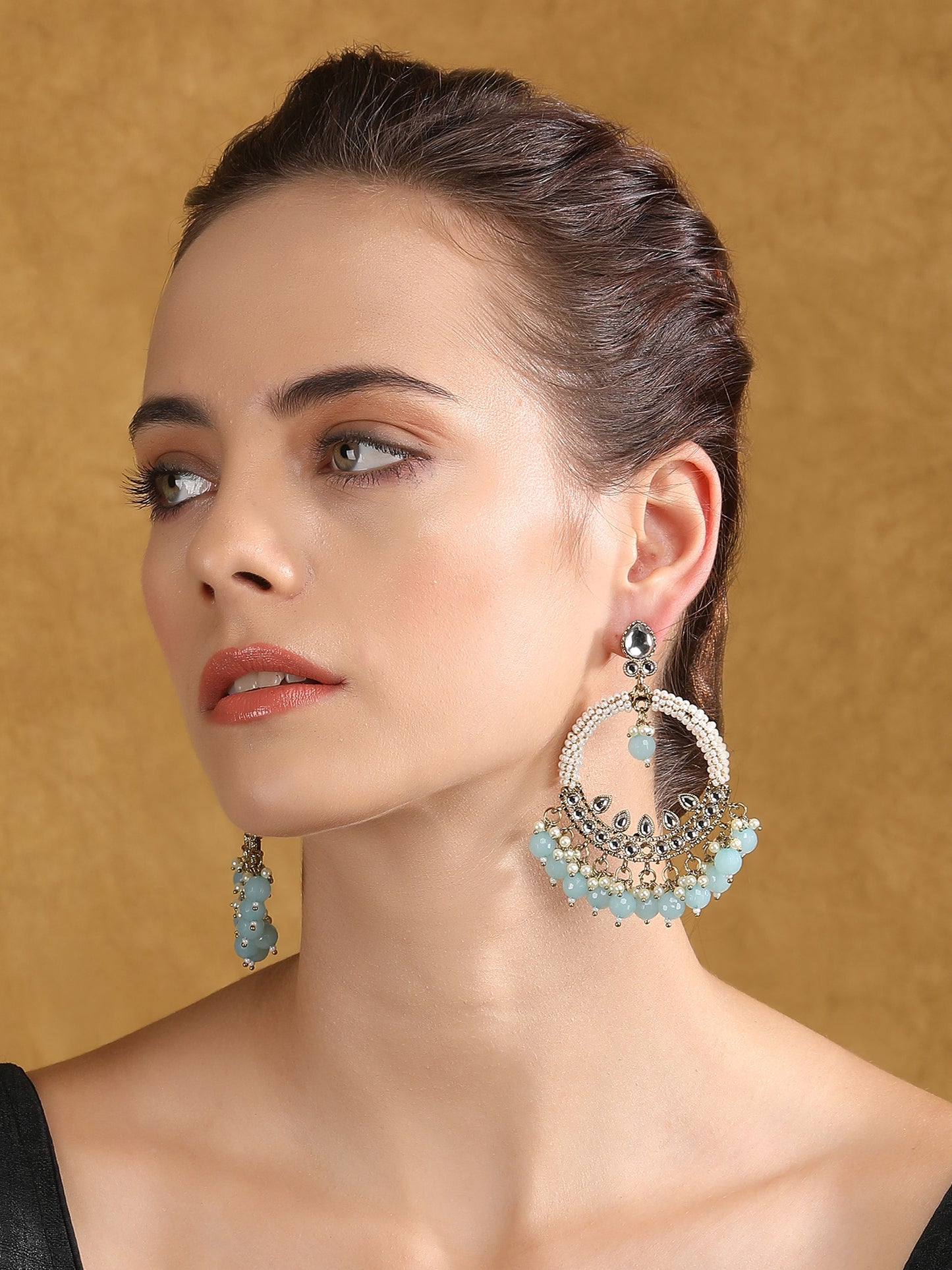 Elegant Pearl & Aqua Beaded Hoop Earrings