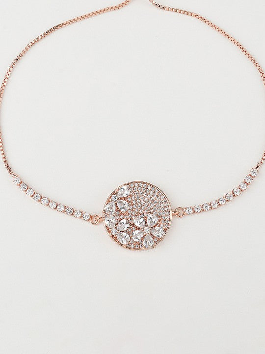 Rhodium-Plated American Diamond Zircon Silver Rakhi Bracelet