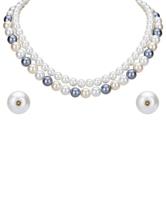 Gold-Plated Multicolor Round Pearl Necklace Set