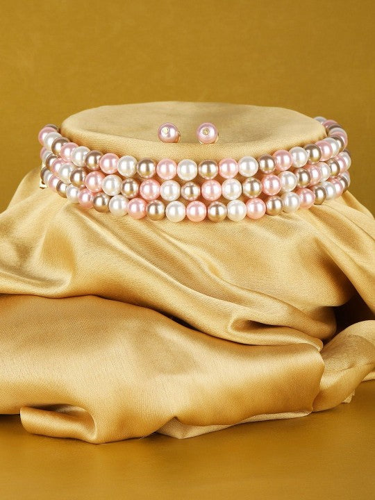 White & Gold-Plated Multicolor Pearl Layered Necklace
