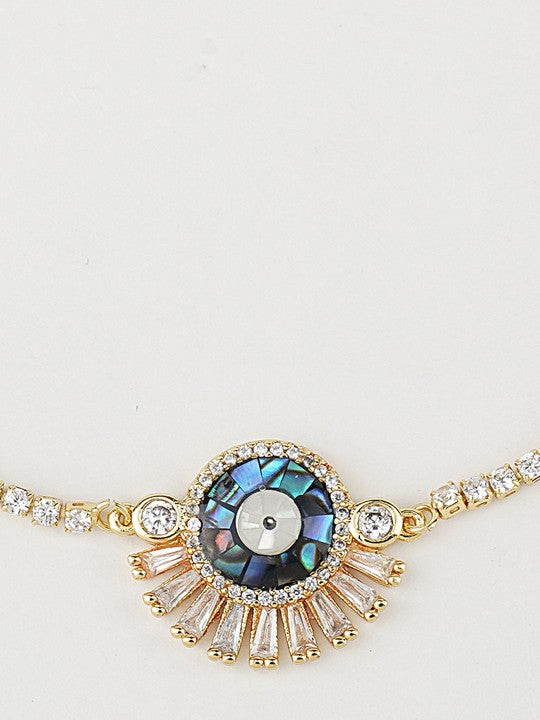 Elegant Blue Zircon Rakhi Bracelet with Rhodium Plating