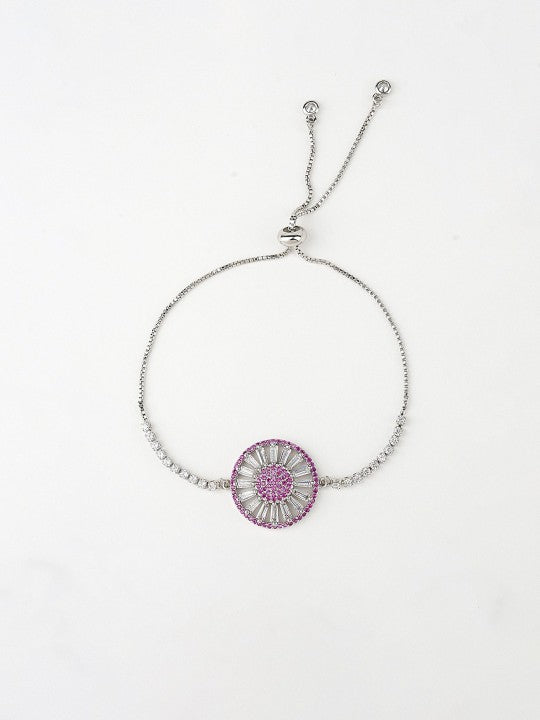 Rhodium-Plated American Diamond Zircon Purple Rakhi Bracelet