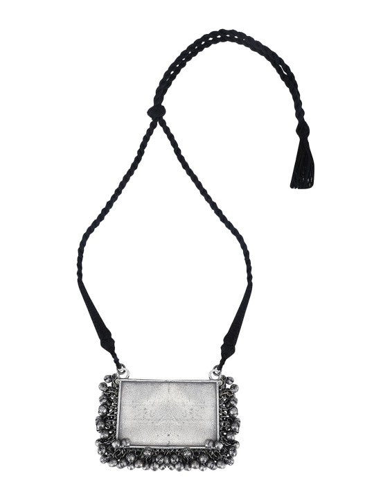 Oxidised Silver Geometric Tribal Necklace & Earrings Set for Women