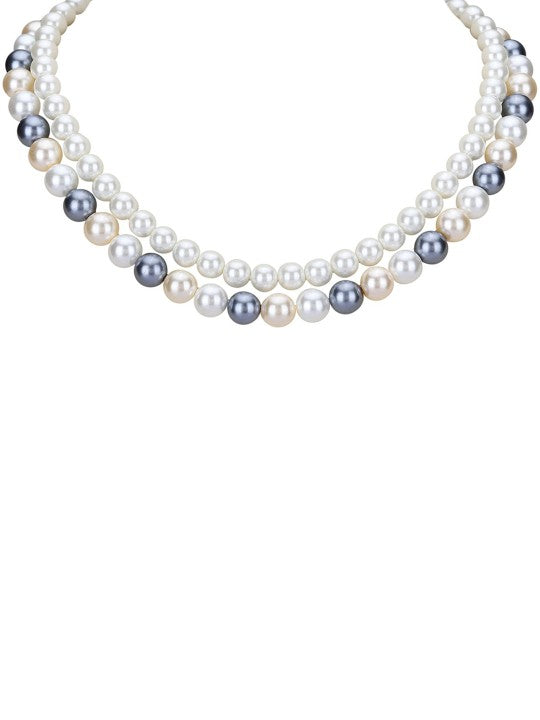 Gold-Plated Multicolor Round Pearl Necklace Set