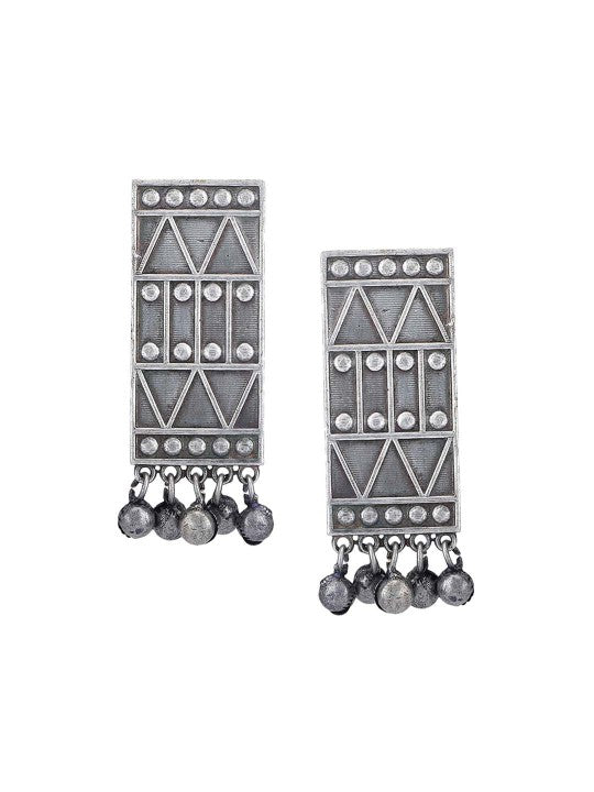 Oxidised Silver Geometric Tribal Necklace & Earrings Set for Women