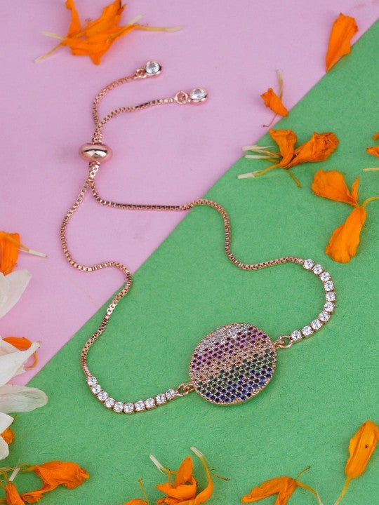 Rhodium-Plated Multicolor Zircon Rakhi Bracelet