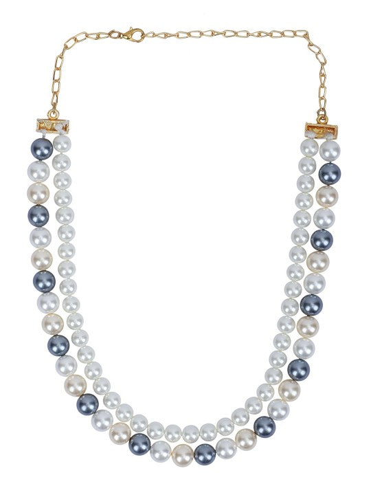 Gold-Plated Multicolor Round Pearl Necklace Set