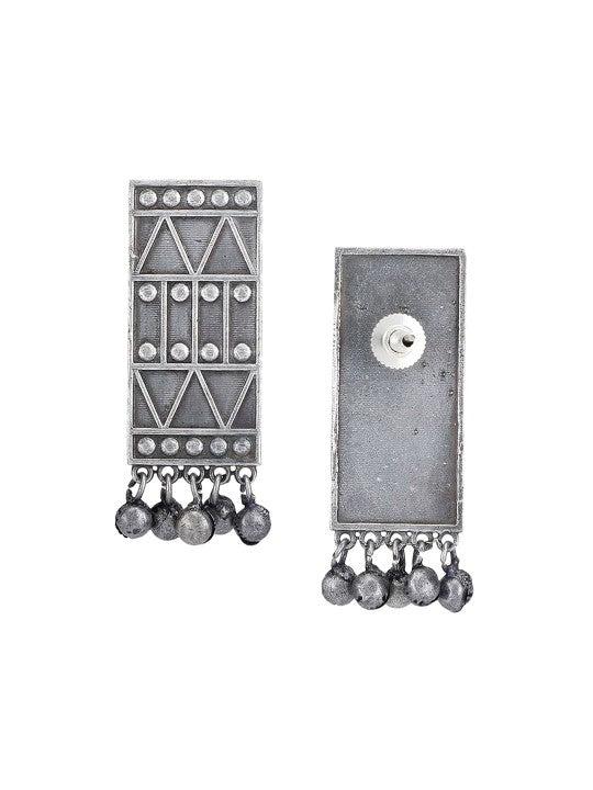 Oxidised Silver Geometric Tribal Necklace & Earrings Set for Women