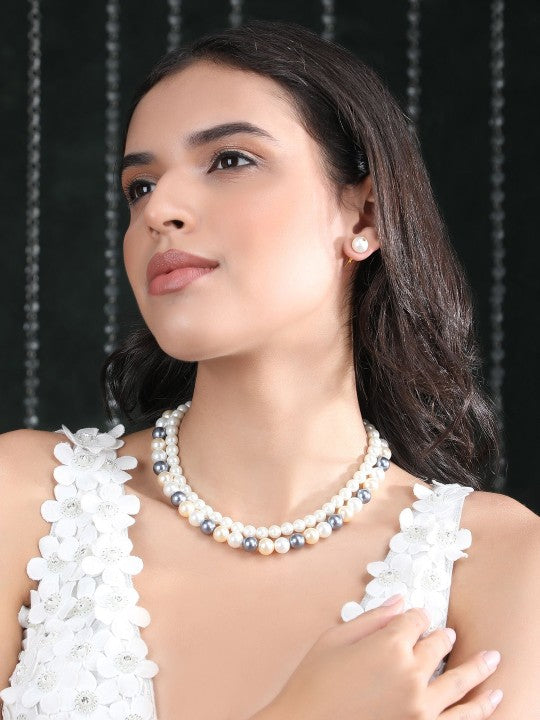 Gold-Plated Multicolor Round Pearl Necklace Set