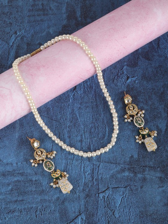 Gold-Plated Pearl Beaded Necklace Set with Earrings