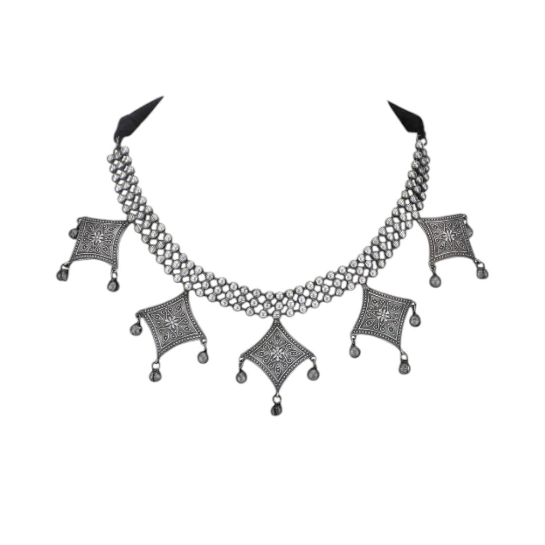 Silver Toned Silver Plated Oxidised German Silver Jewellery Set