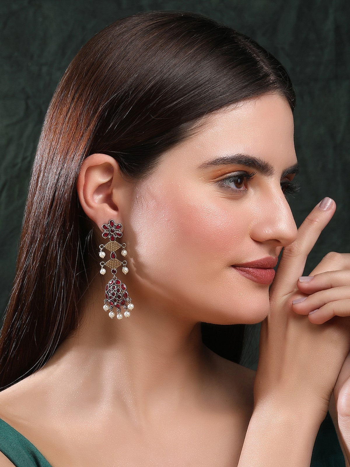 Elegant Oxidized Red and Gold Earrings for Women