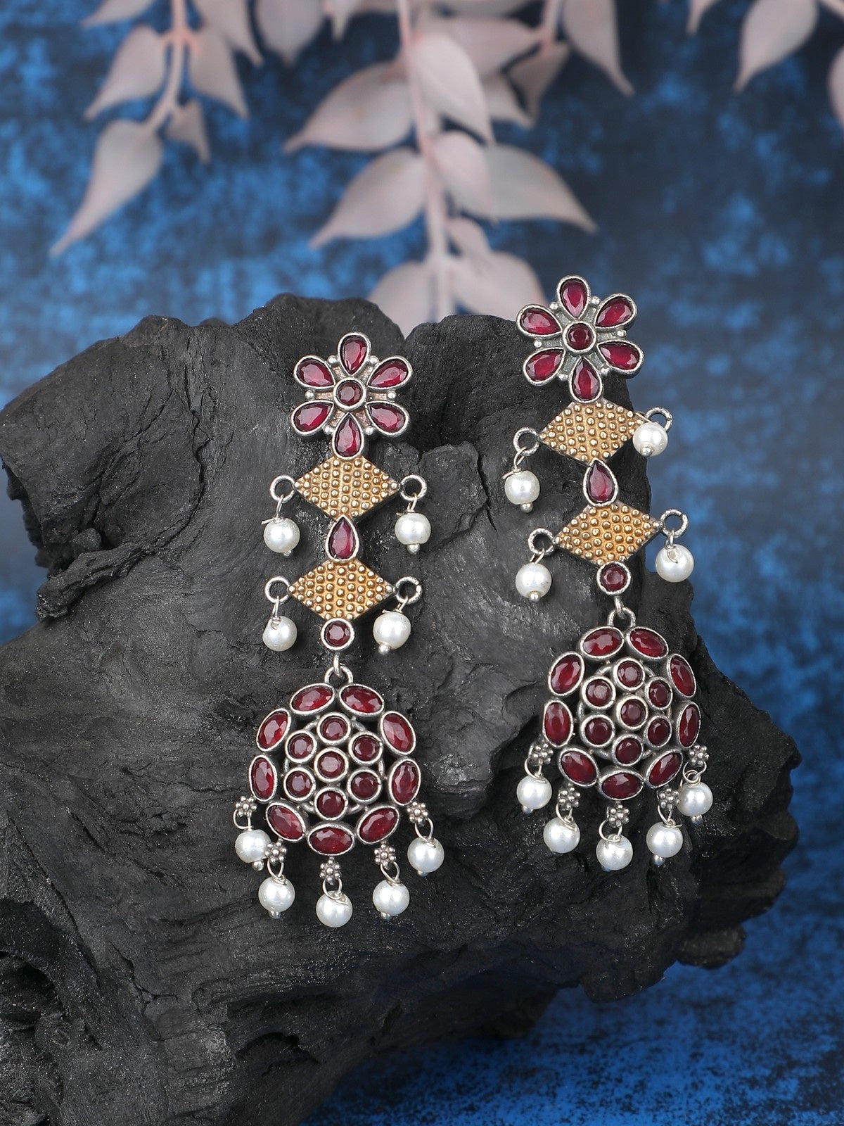 Elegant Oxidized Red and Gold Earrings for Women