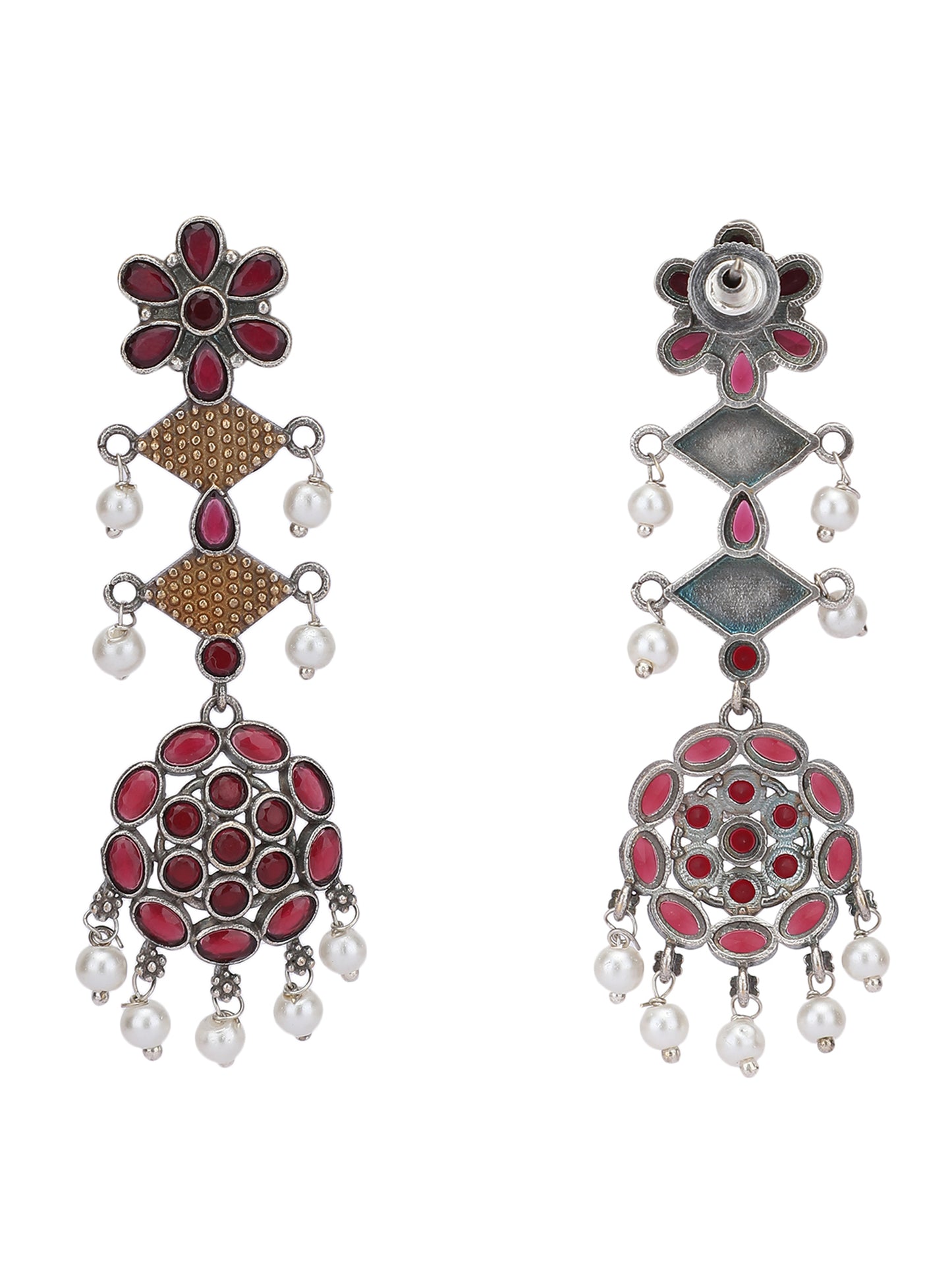 Elegant Oxidized Red and Gold Earrings for Women