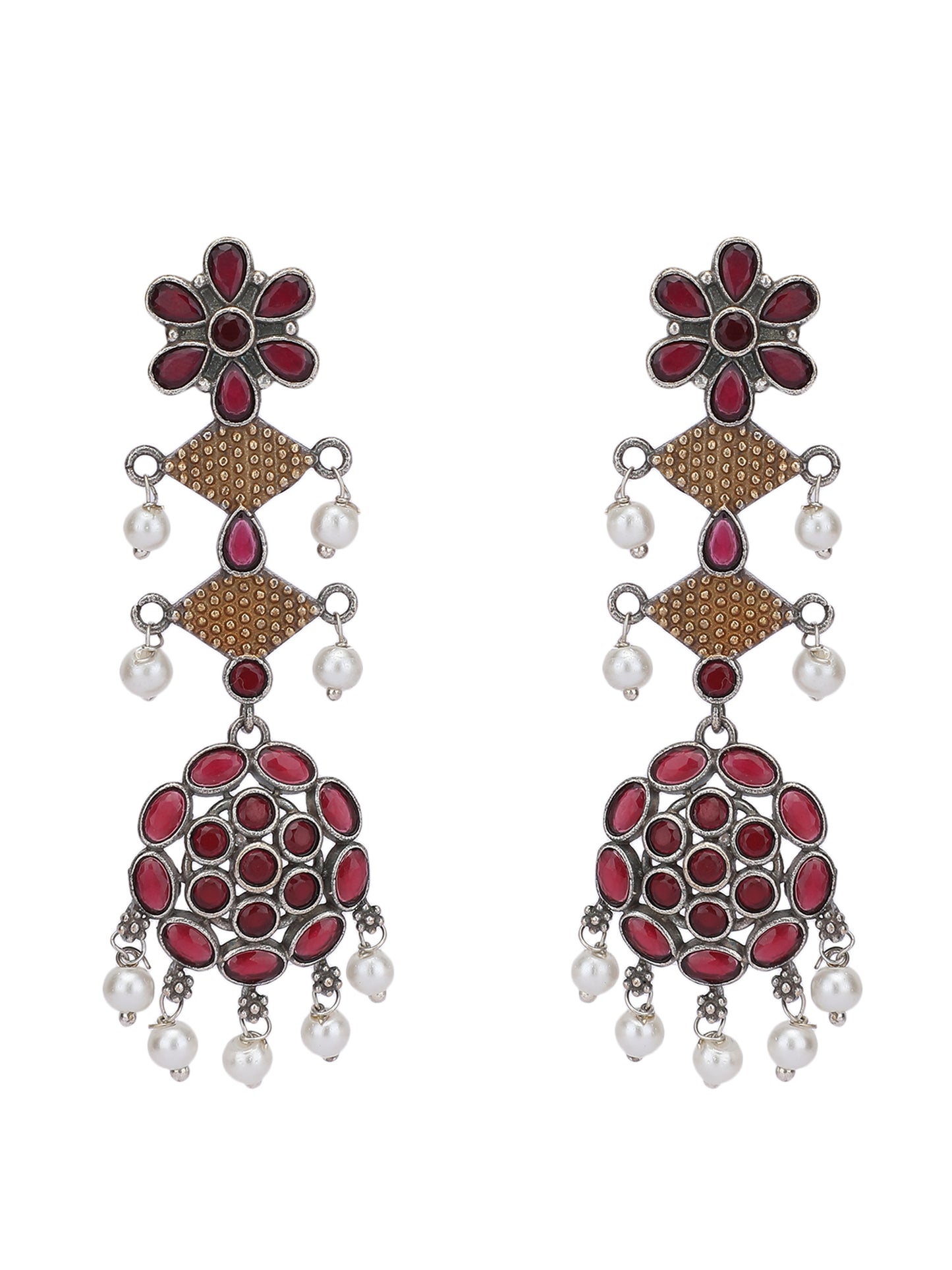 Elegant Oxidized Red and Gold Earrings for Women