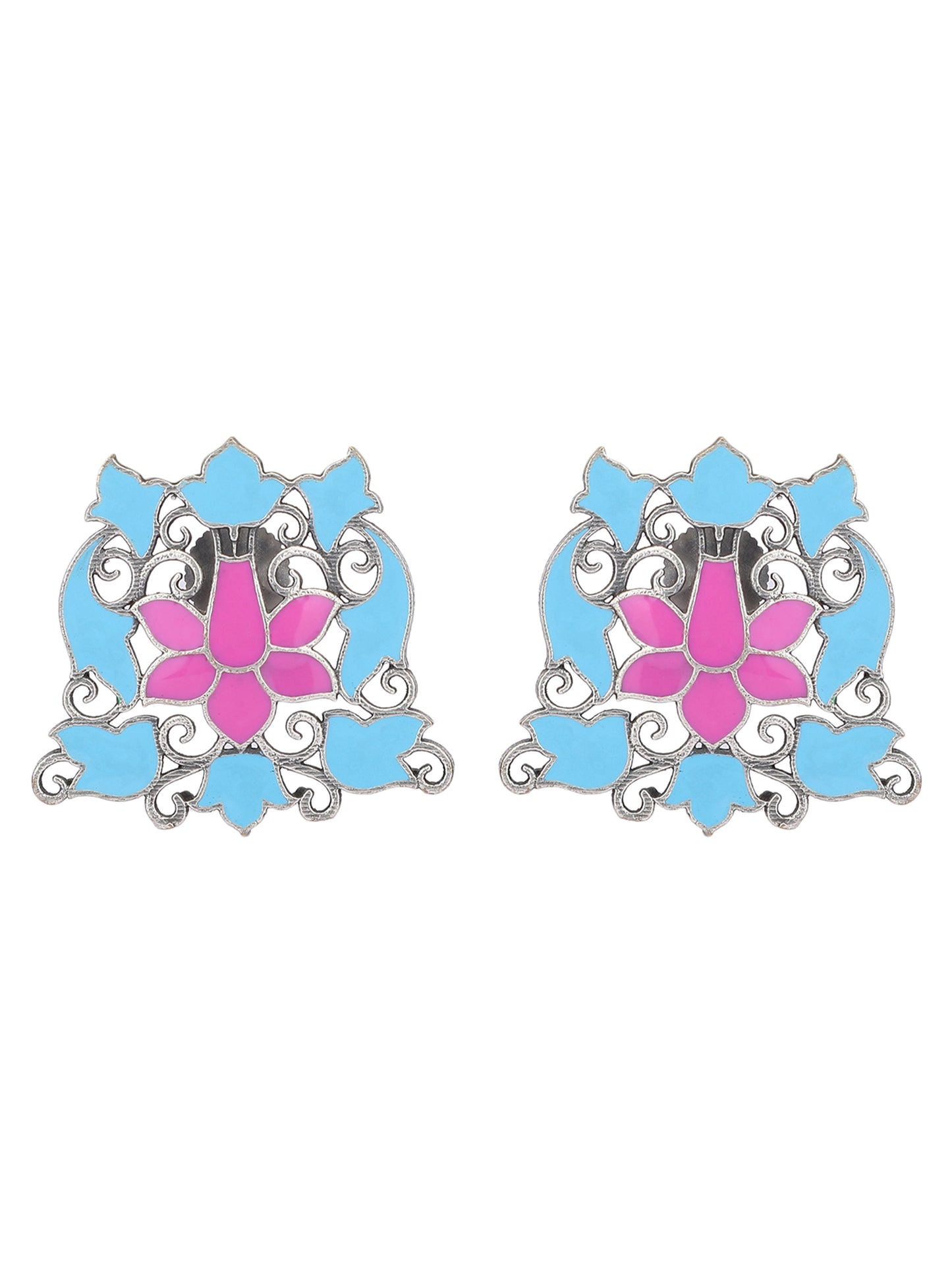 Elegant Oxidized Blue and Pink Earrings for Women
