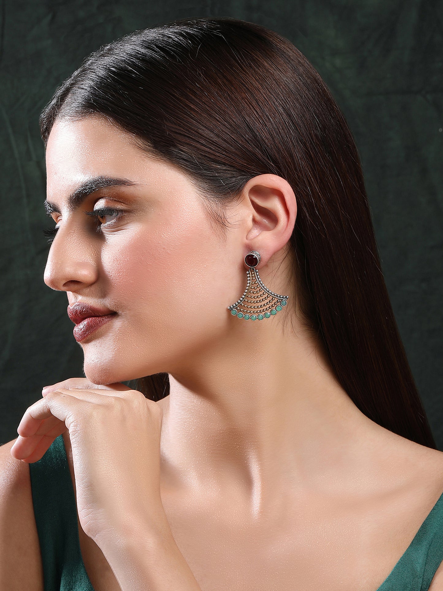 Elegant Oxidized Red and Green Earrings for Women