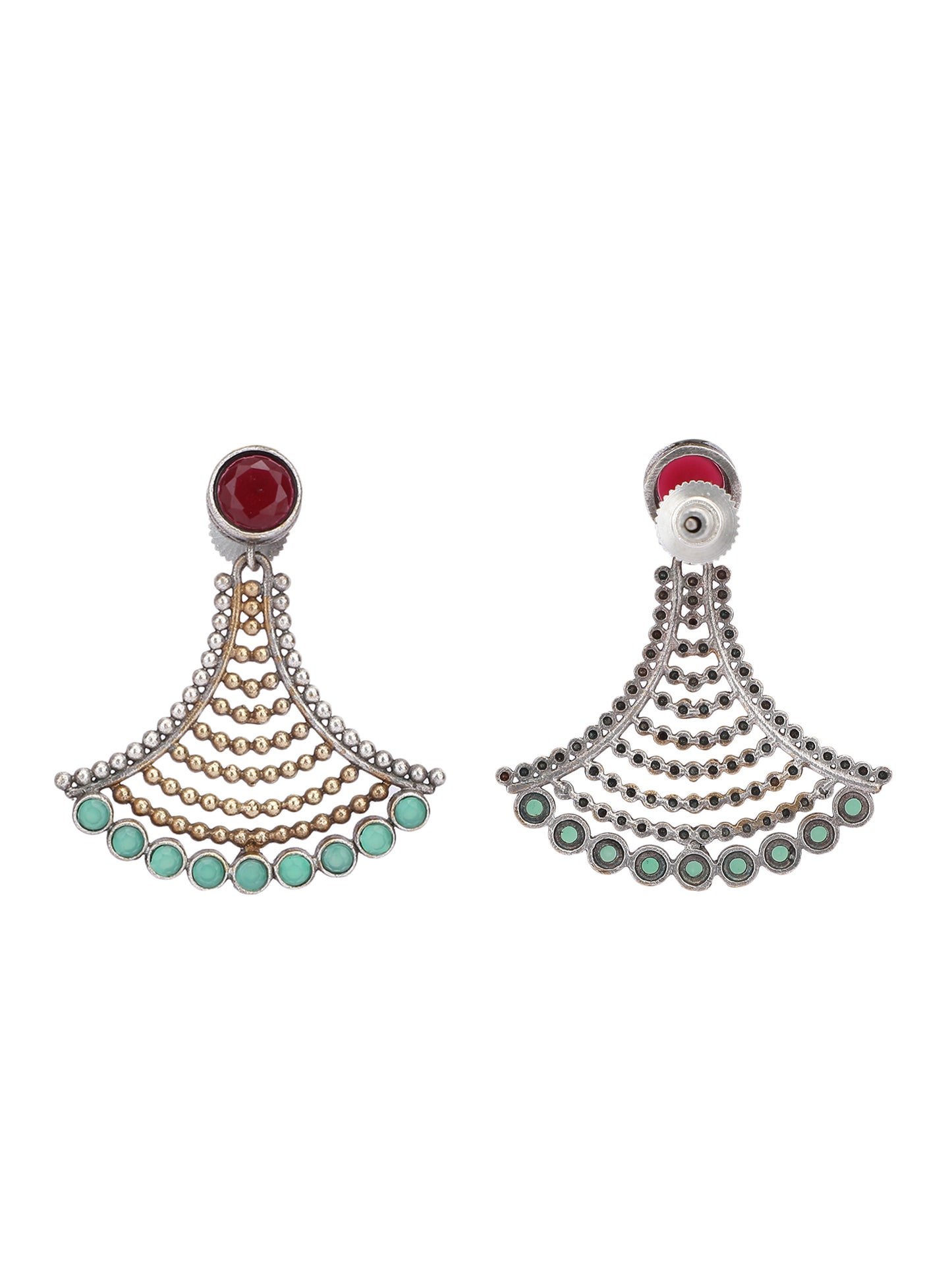 Elegant Oxidized Red and Green Earrings for Women