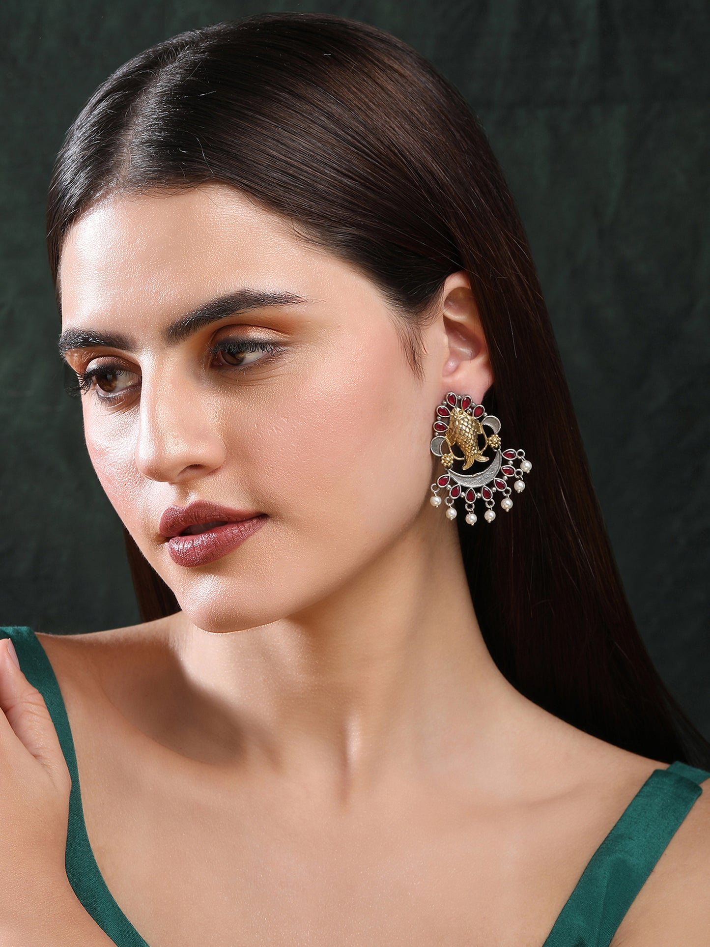Elegant Oxidized Red and Gold Earrings set for Women