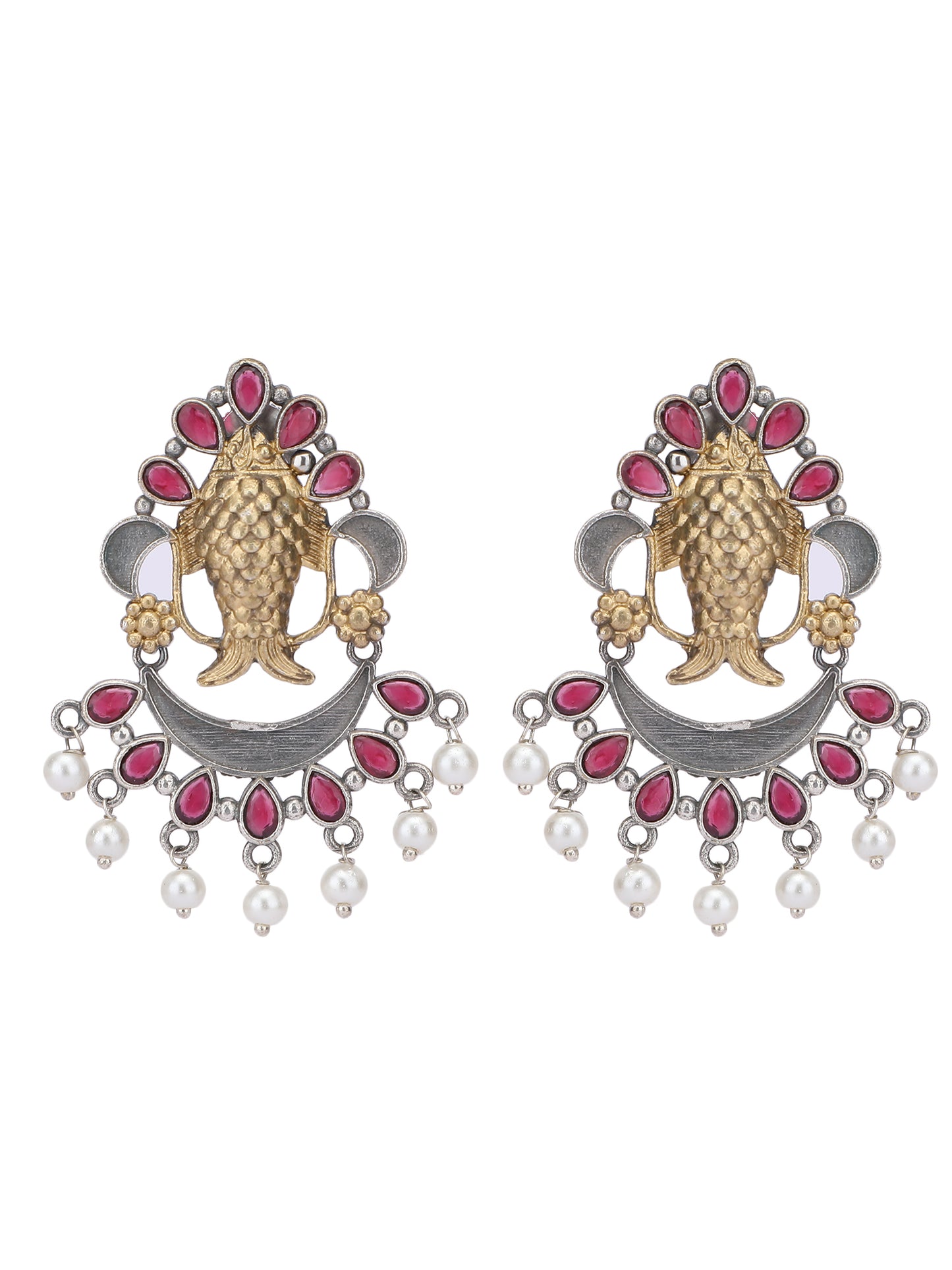 Elegant Oxidized Red and Gold Earrings set for Women