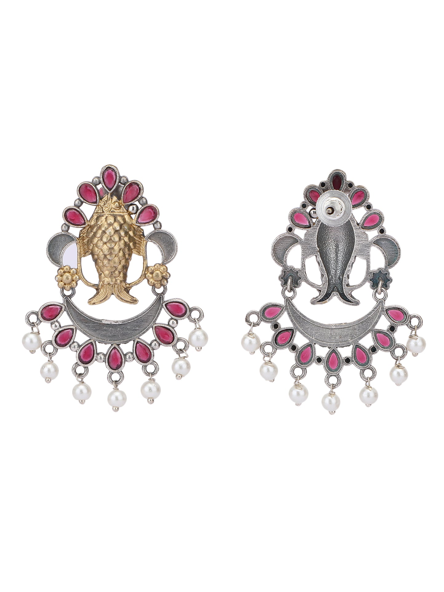 Elegant Oxidized Red and Gold Earrings set for Women