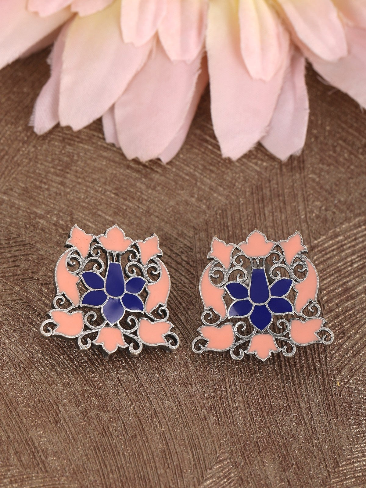 Elegant Oxidized Pink and Blue Earrings Set for Women