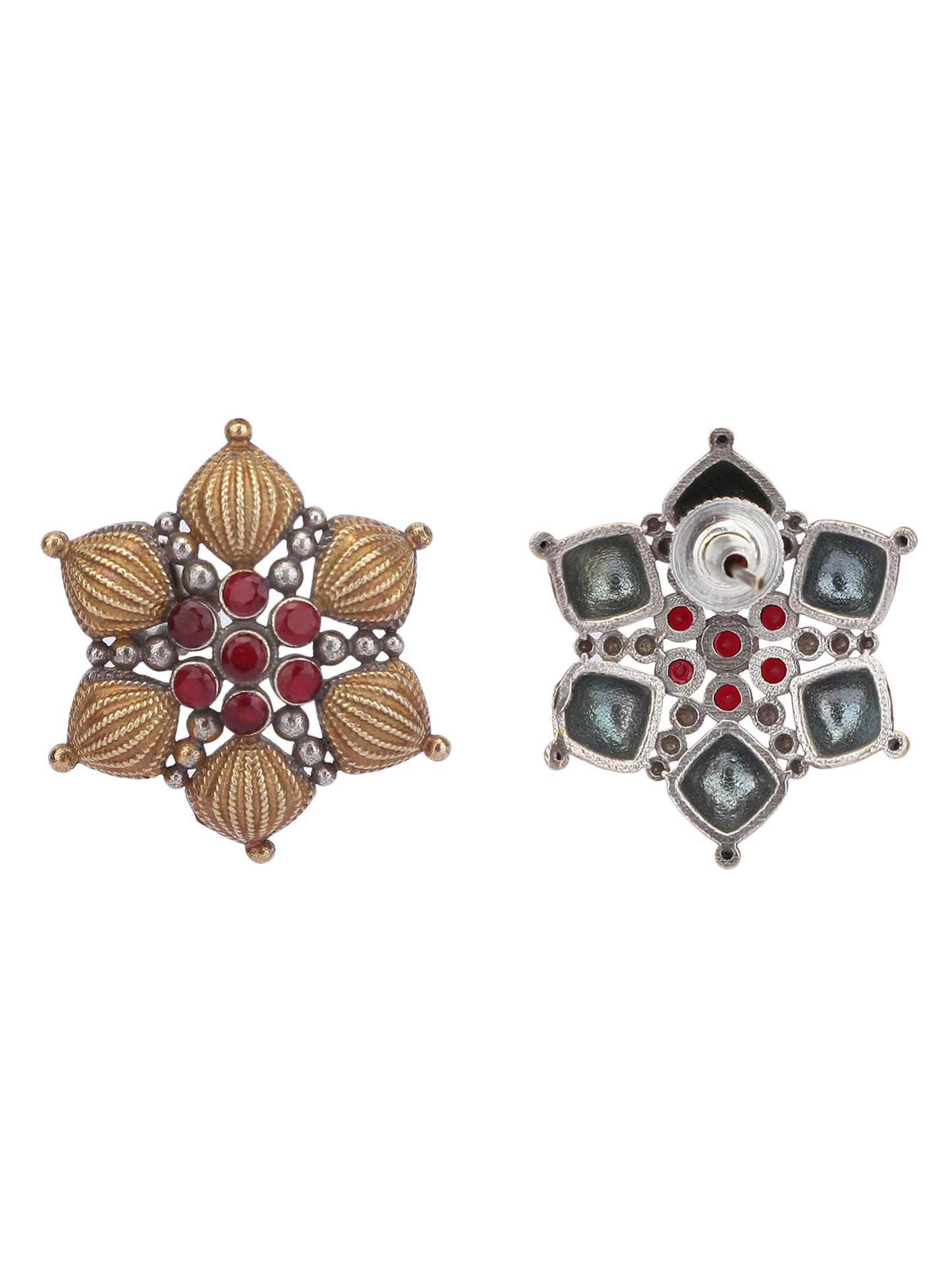 Classic Oxidized Red and Gold Earrings for Women