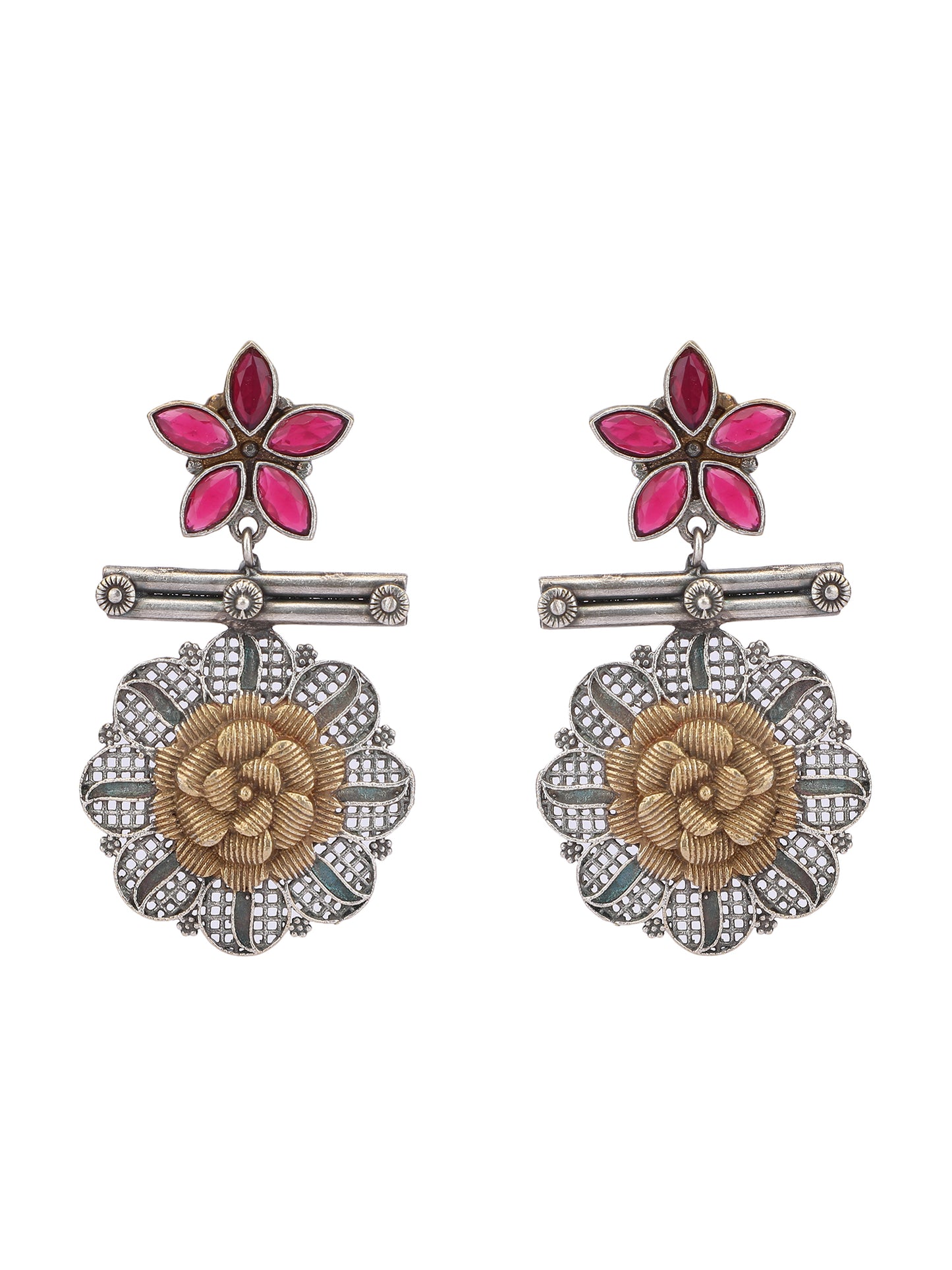 Classic Oxidized Red and Silver Earrings for Women