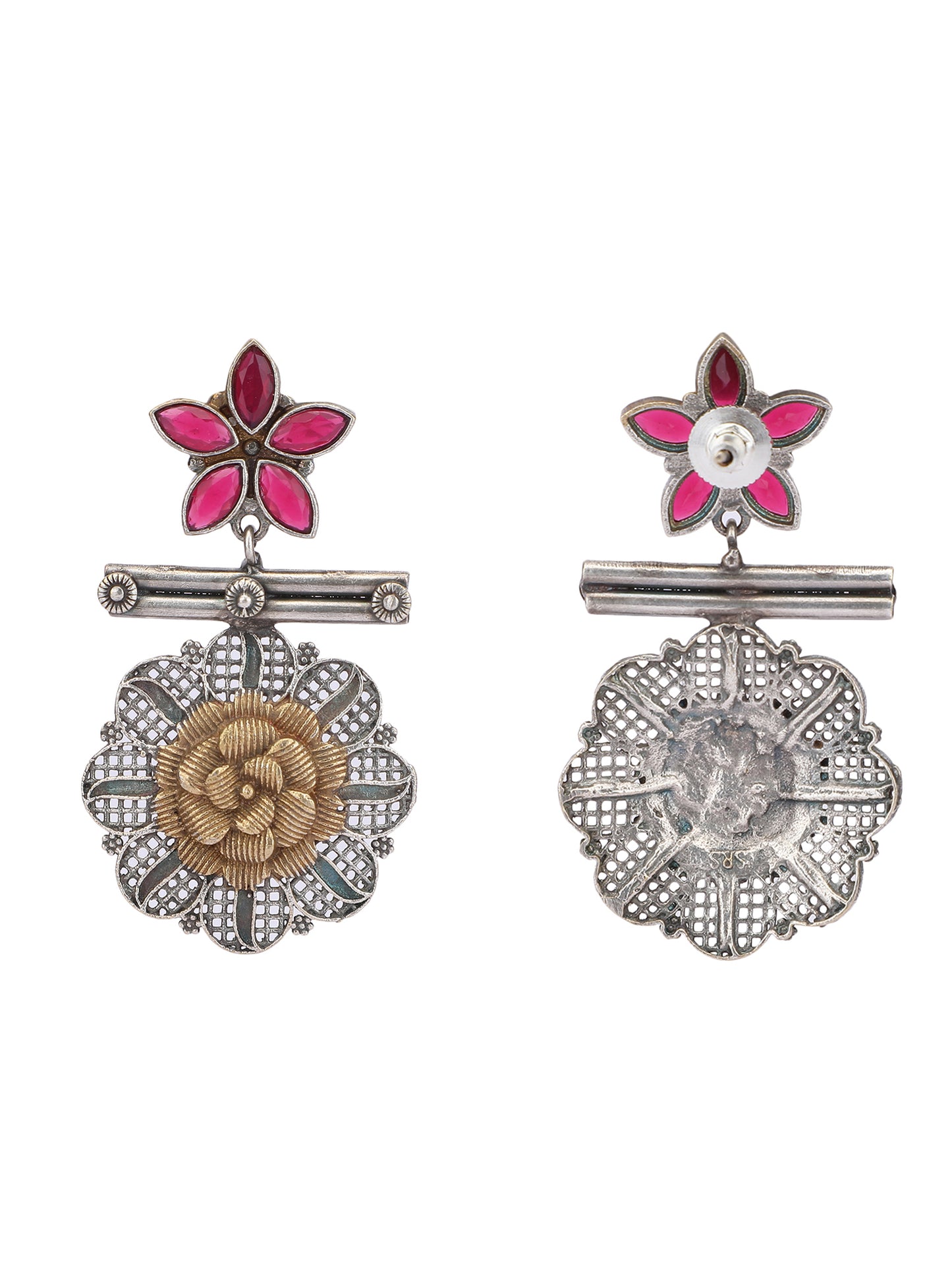 Classic Oxidized Red and Silver Earrings for Women