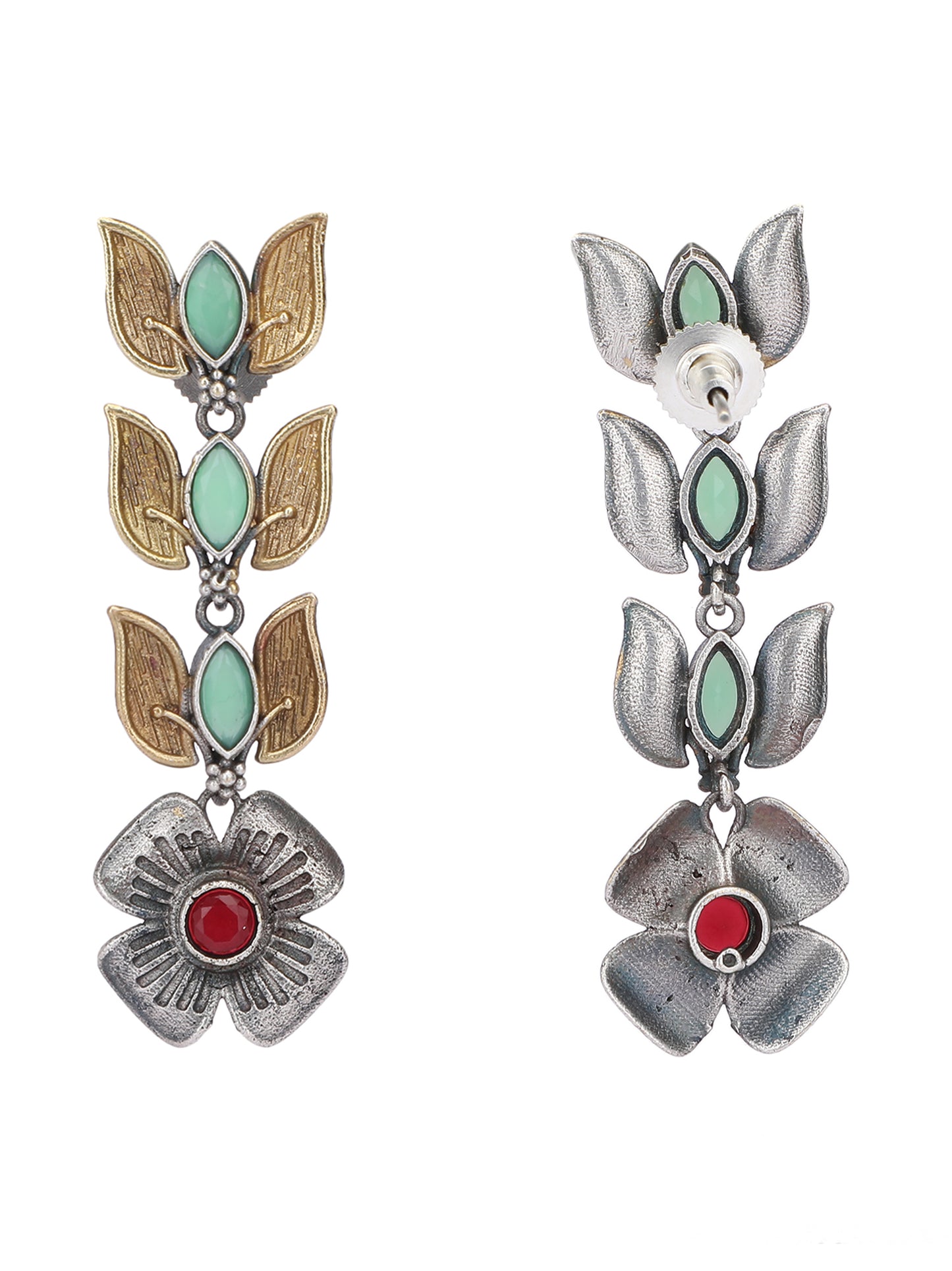 Classic Oxidized Green and Red Earrings for Women