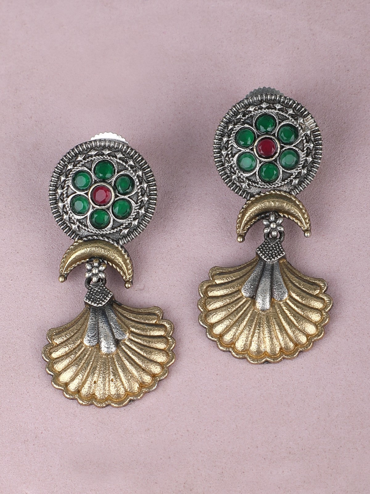 Elegant Oxidized Green and Gold Earrings for Women