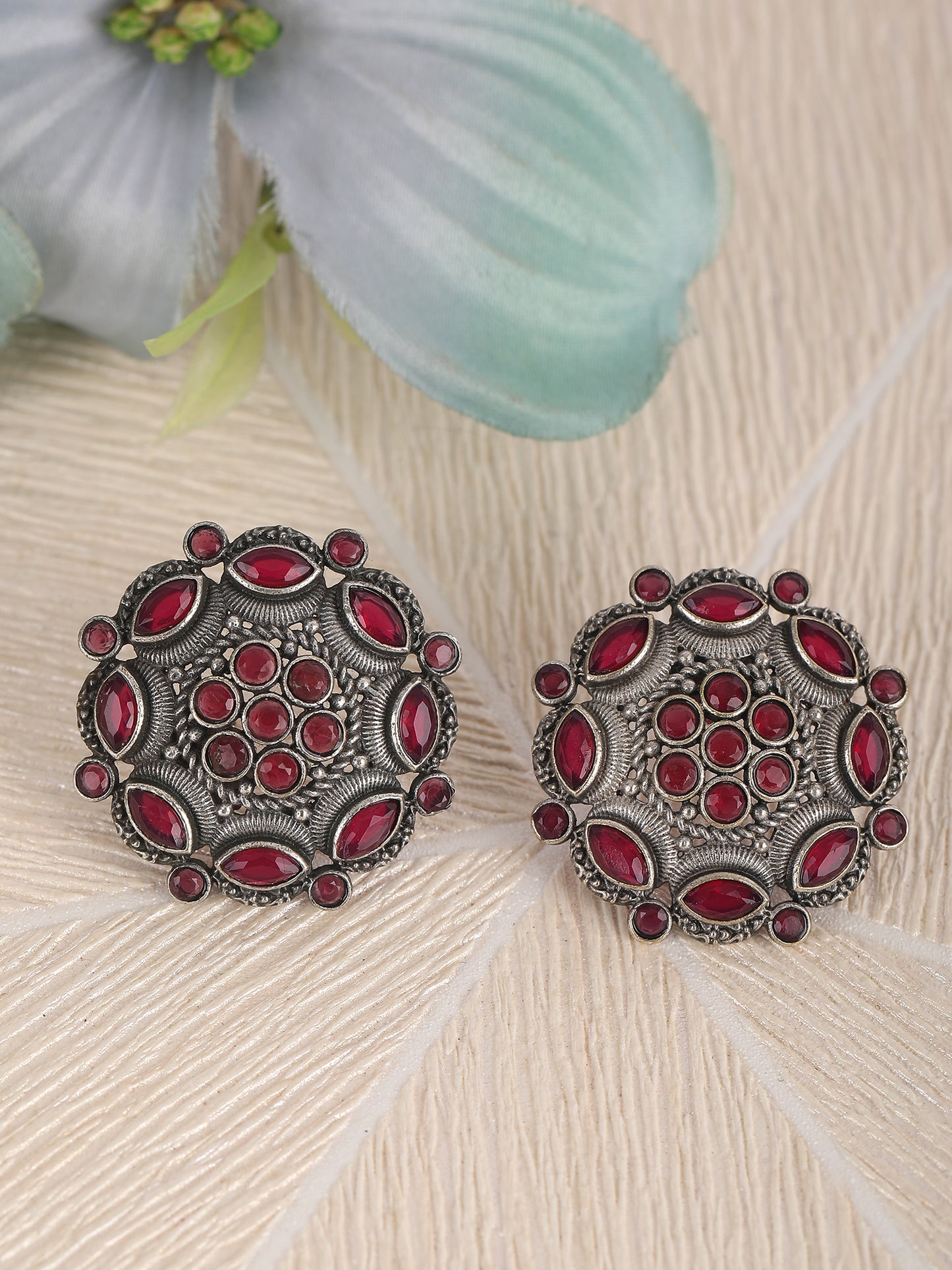 Elegant Oxidized Red Stud Earrings for Women and Girls