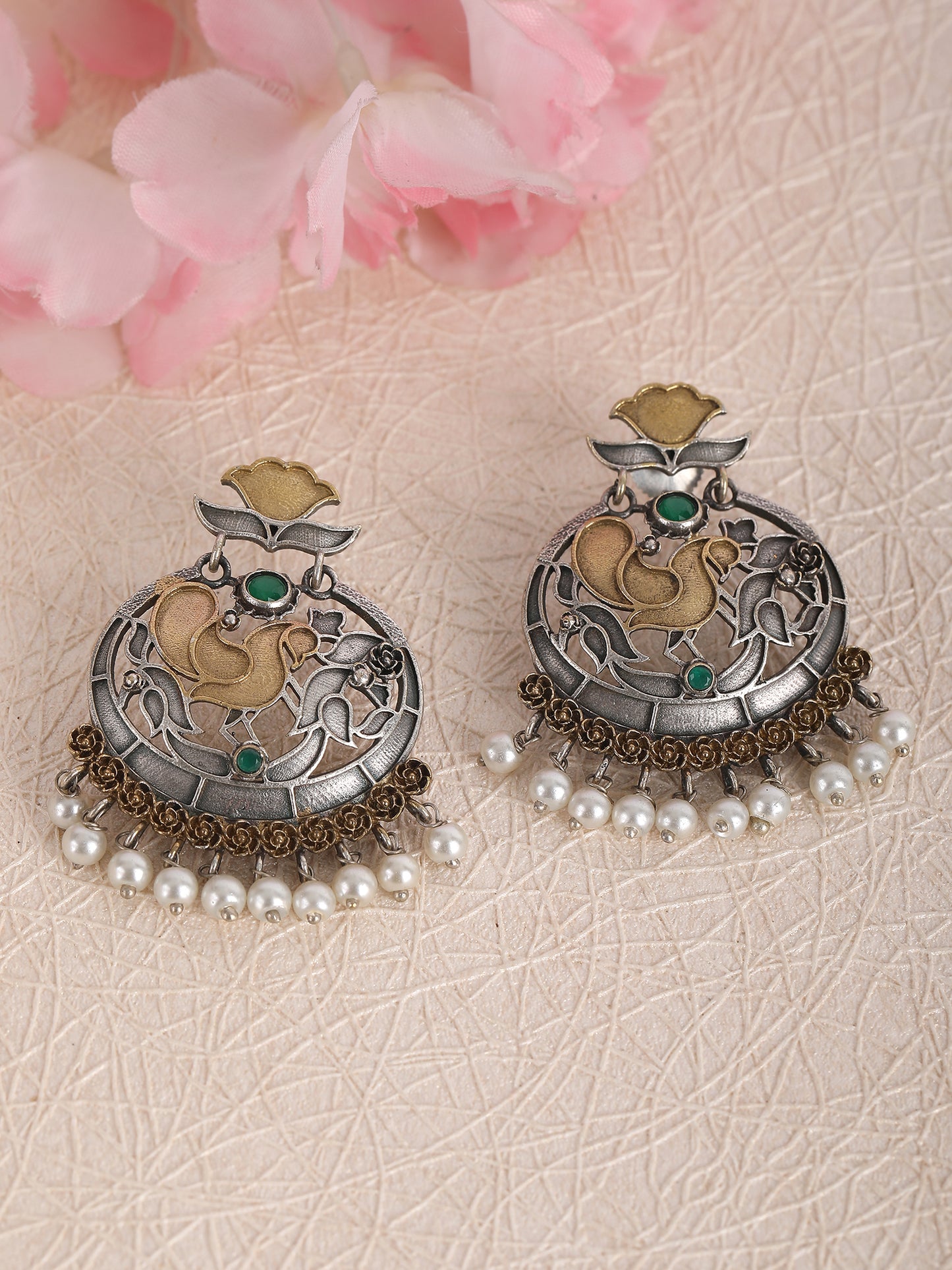 Elegant Oxidized Green and Grey Dangler Earrings for Women and Girls