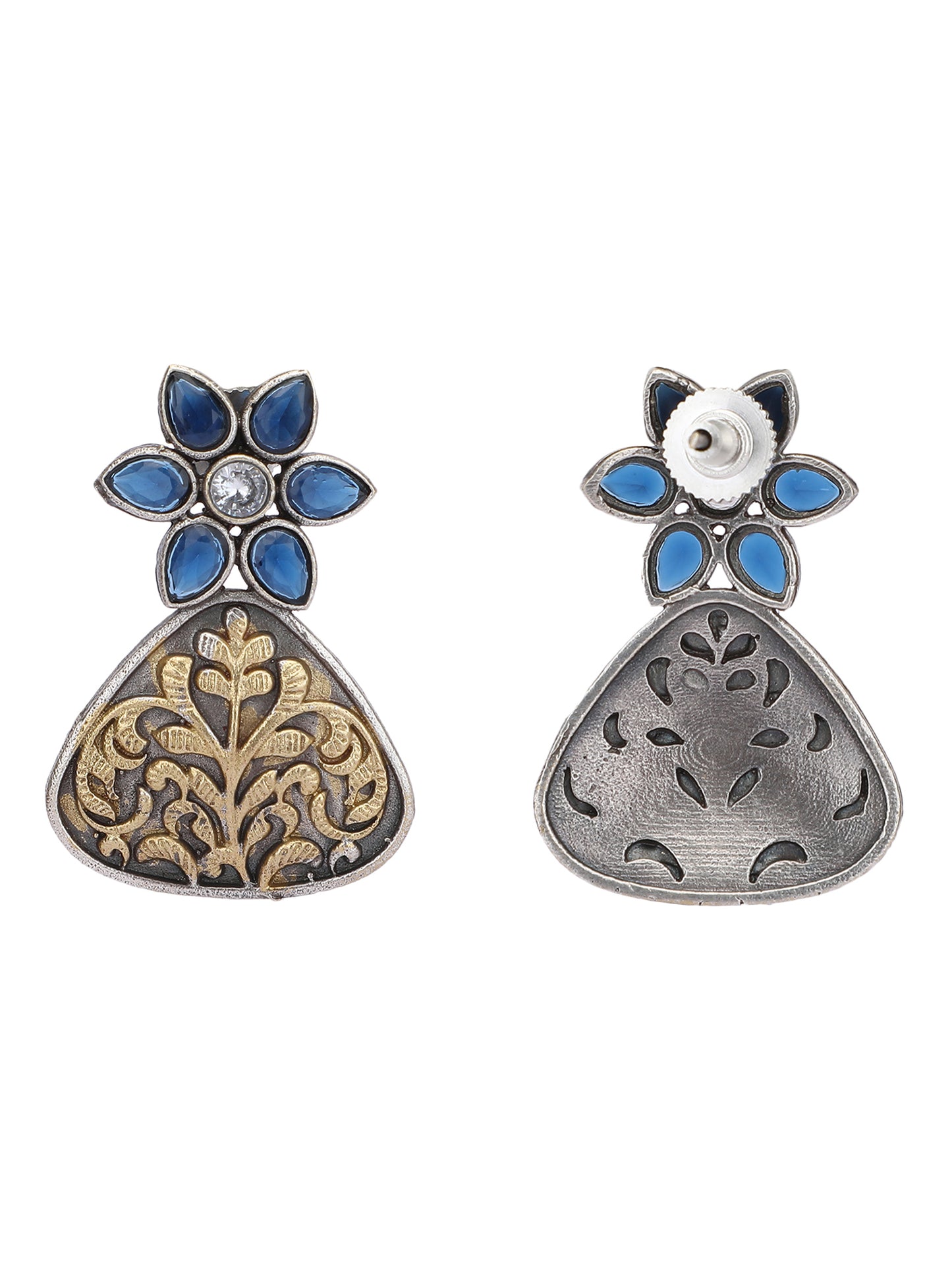 Classic Oxidized Blue and Gold Earring Set for Women and Girls