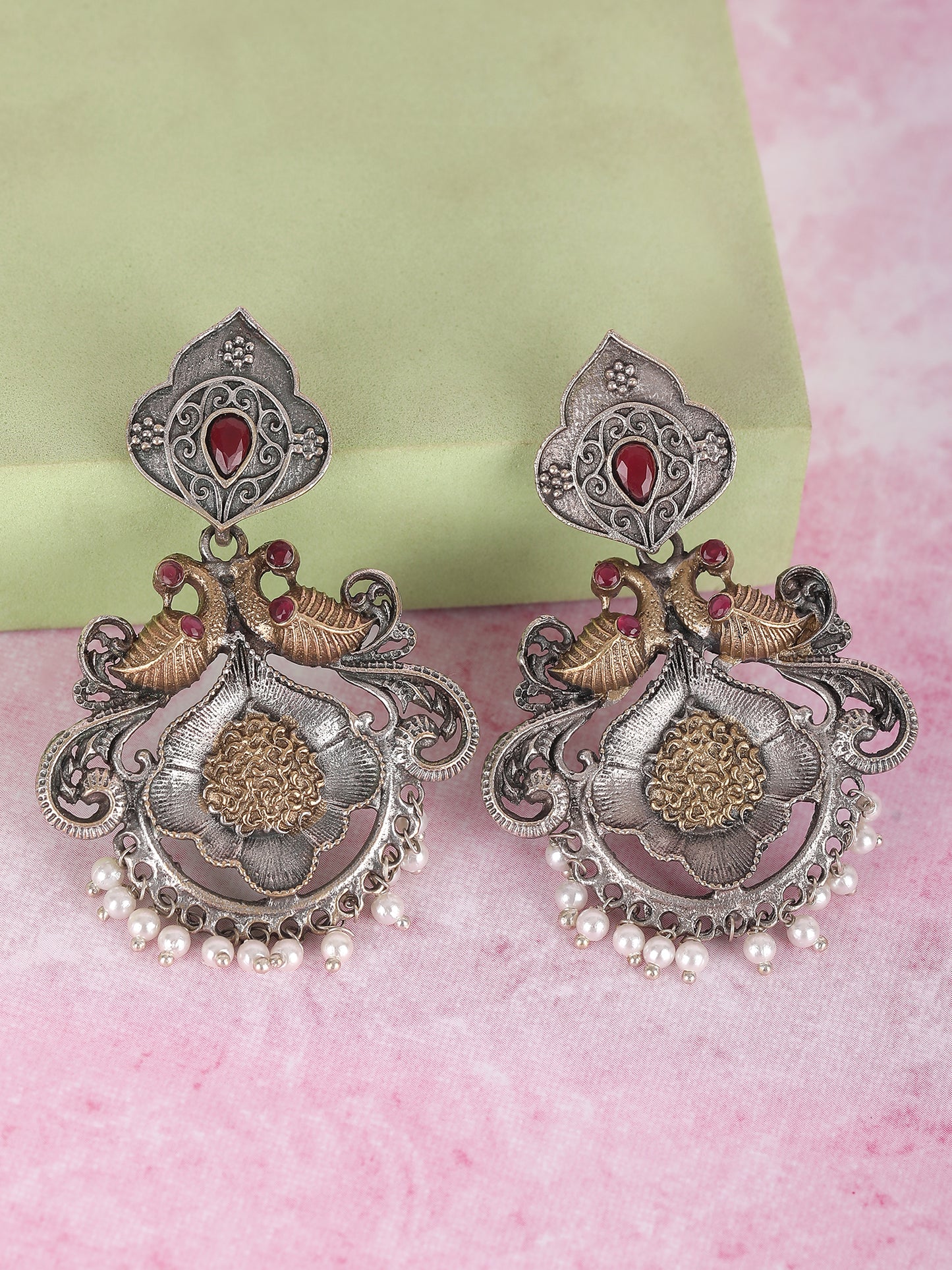 Classic Oxidized Red and Gold Earring Set for Women and Girls