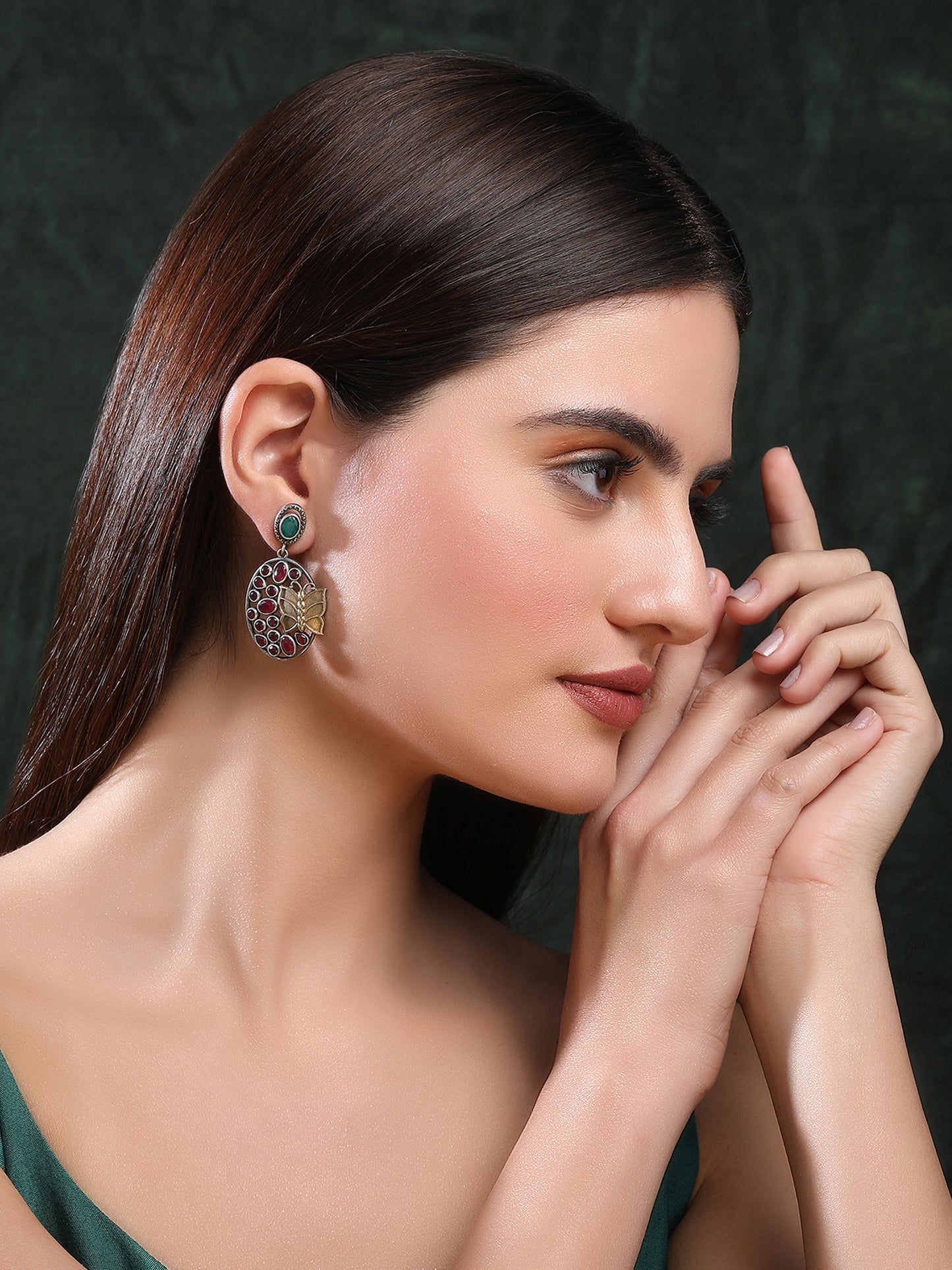 Elegant Oxidized Green and Red Earring Set for Women and Girls