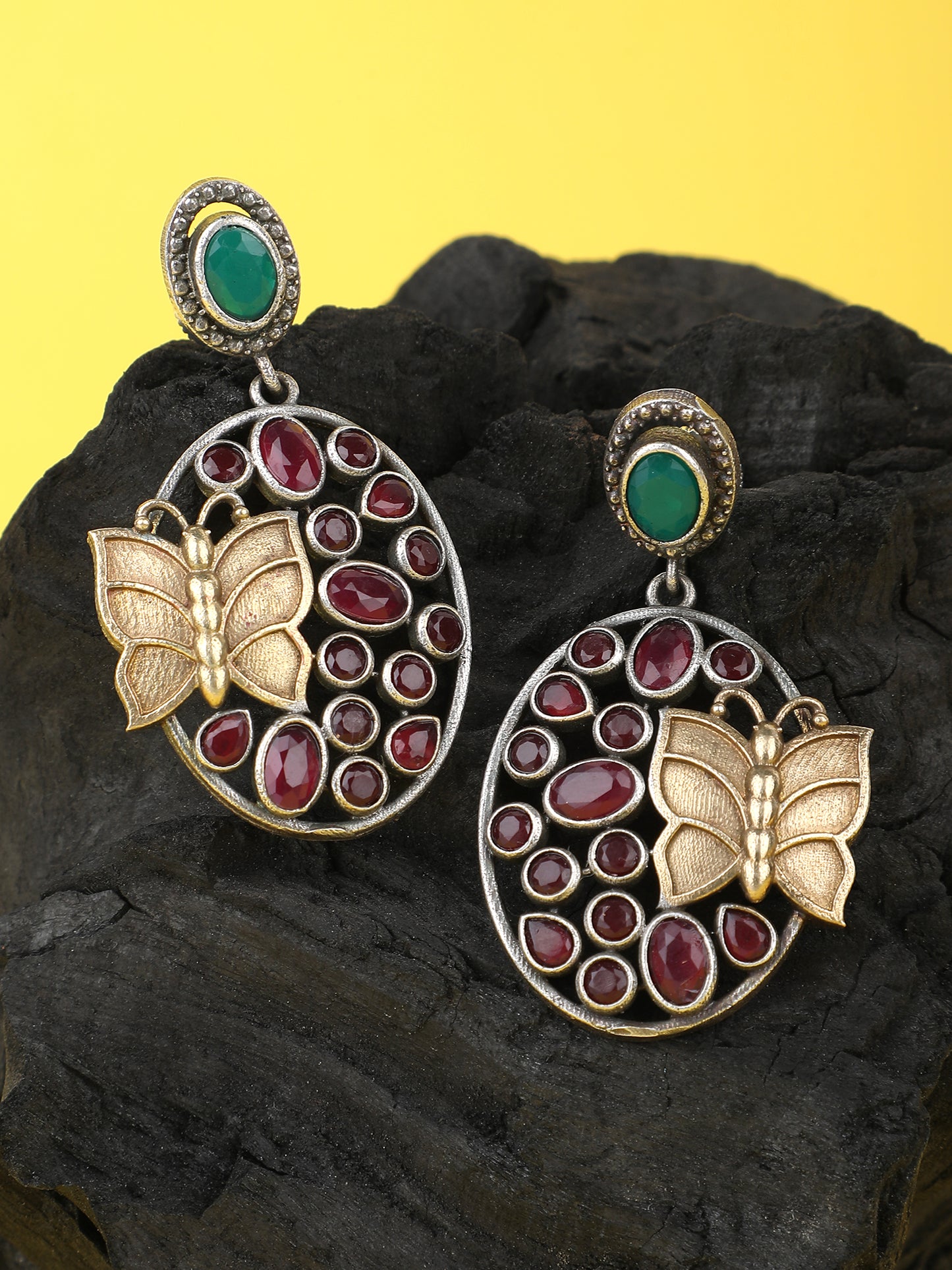 Elegant Oxidized Green and Red Earring Set for Women and Girls