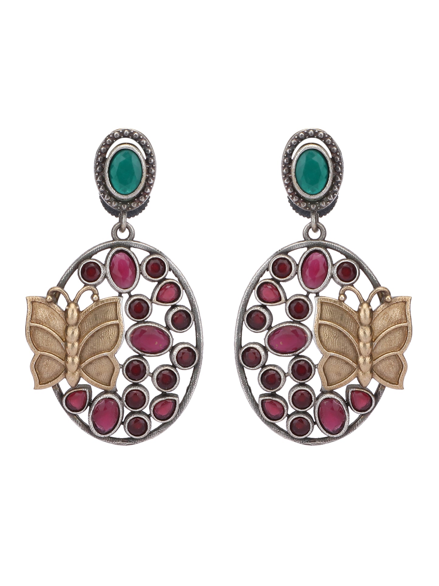 Elegant Oxidized Green and Red Earring Set for Women and Girls